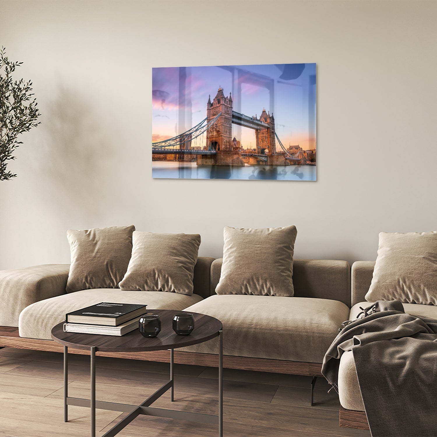 Glasbild mit der Tower Bridge in London – Glasbild aus Sicherheitsglas, Größe 50x50