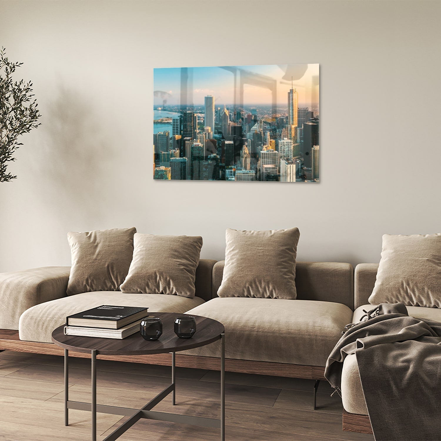 Stadtblick – Glasbild für moderne Innenräume – Glasbild aus Sicherheitsglas, Größe 50x50