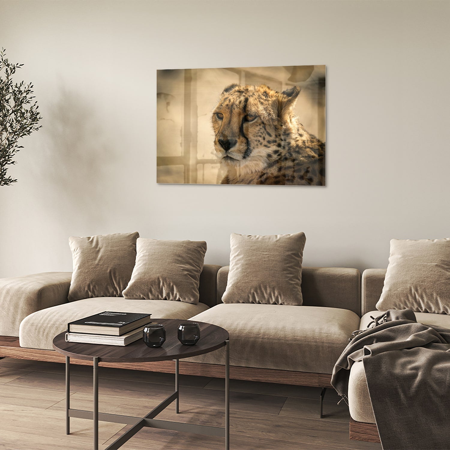 Elegantes Glasbild mit einem Leoparden – Glasbild aus Sicherheitsglas, Größe 50x50