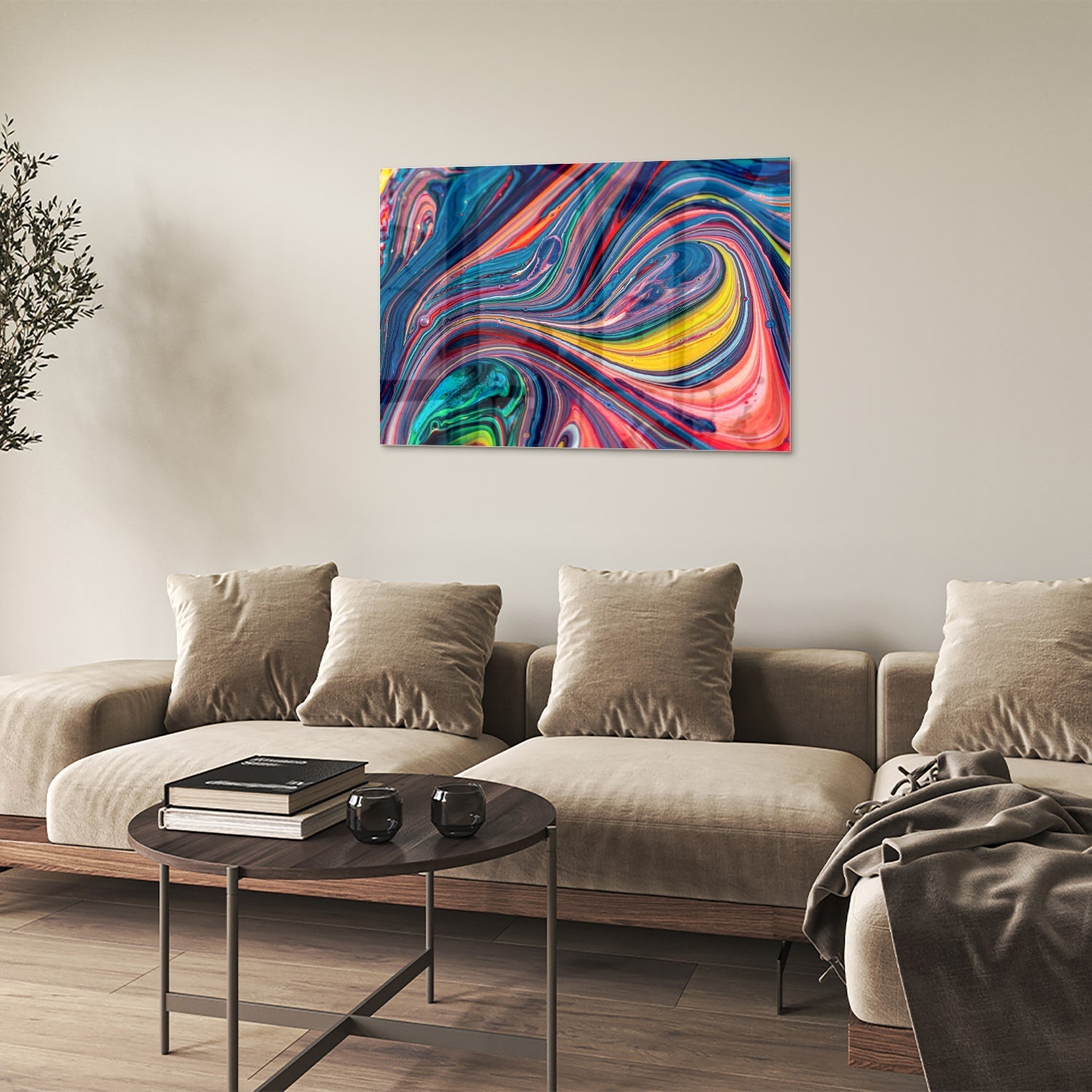 Farbenfrohes abstraktes Glasbild für ein modernes Interieur – Glasbild aus Sicherheitsglas, Größe 50x50