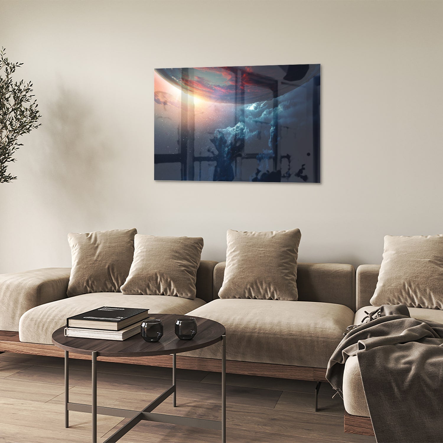 Glasbild mit kosmischem Ausblick – Glasbild aus Sicherheitsglas, Größe 50x50