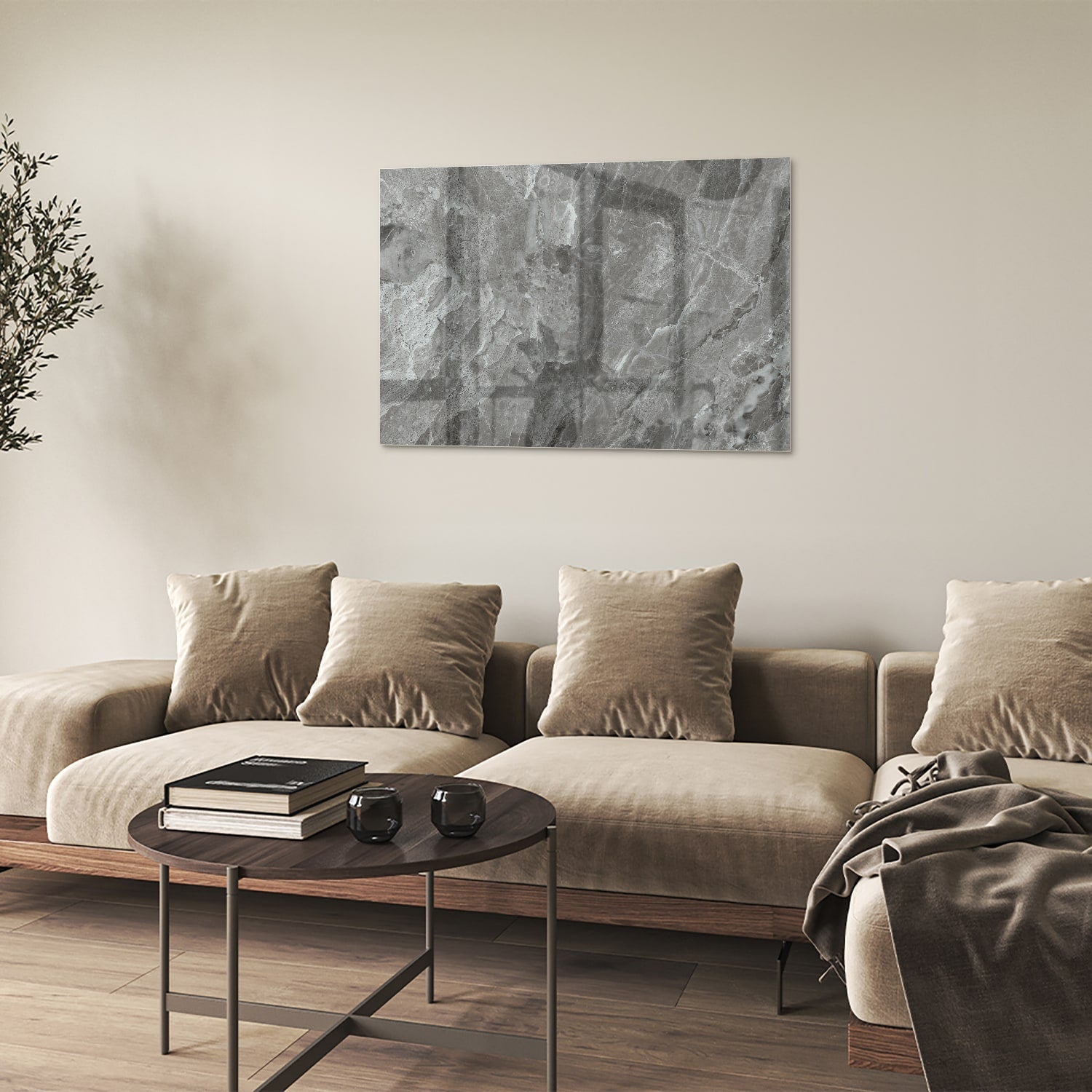 Stilvolles Glasbild mit grauer Marmorstruktur – Glasbild aus Sicherheitsglas, Größe 50x50
