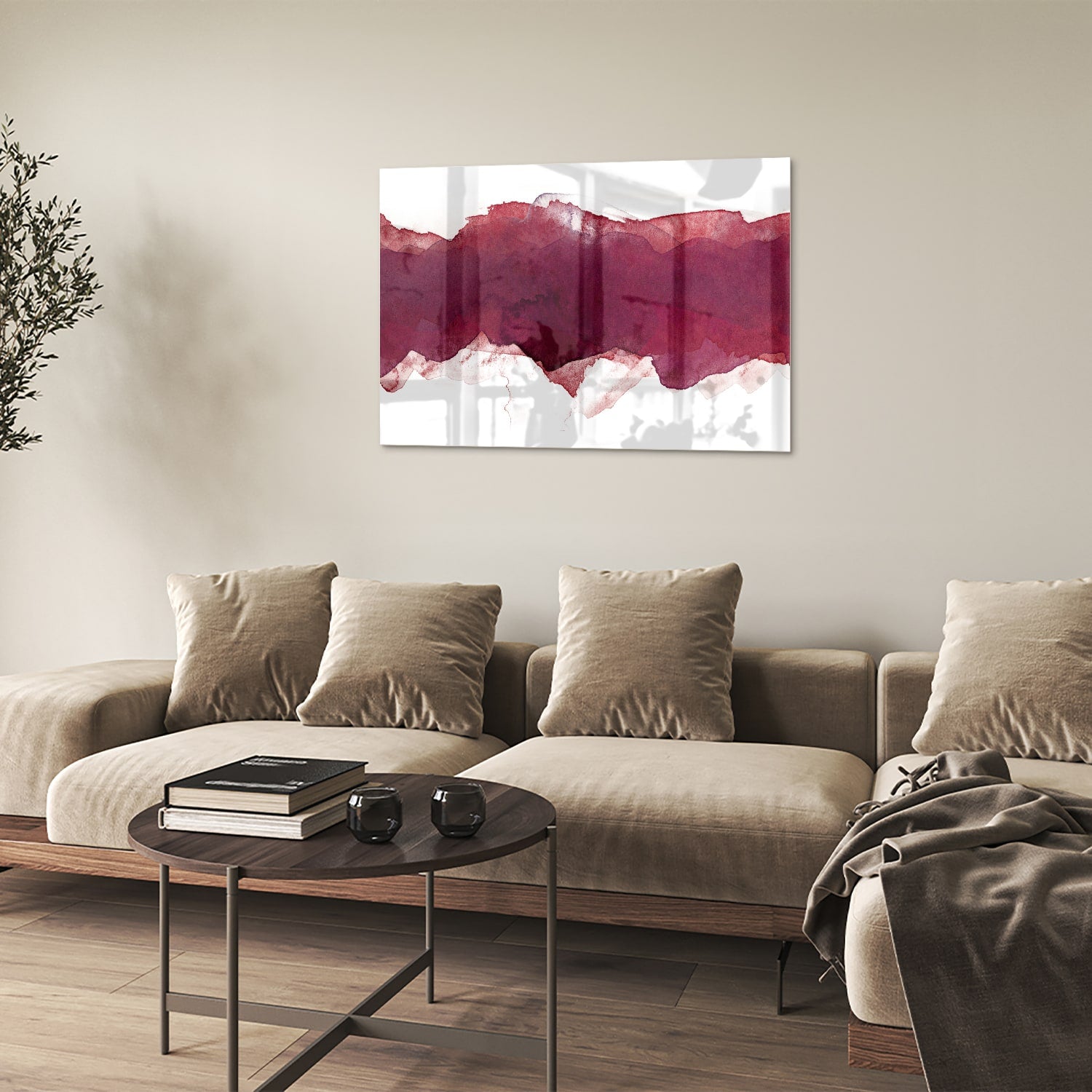 Abstraktes Glasbild in Tiefrot – Glasbild aus Sicherheitsglas, Größe 50x50