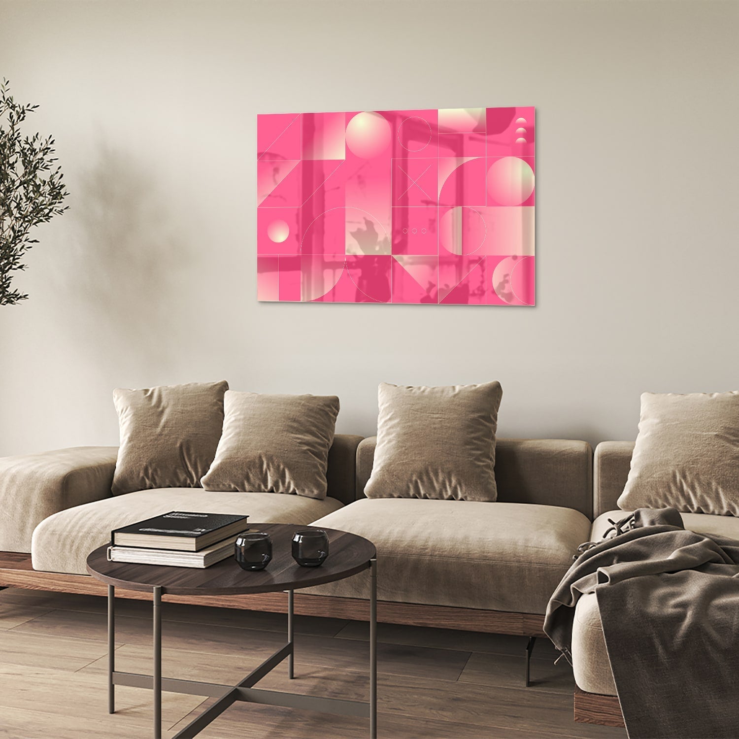 Modernes Glasbild in frischen Rosatönen – Glasbild aus Sicherheitsglas, Größe 50x50