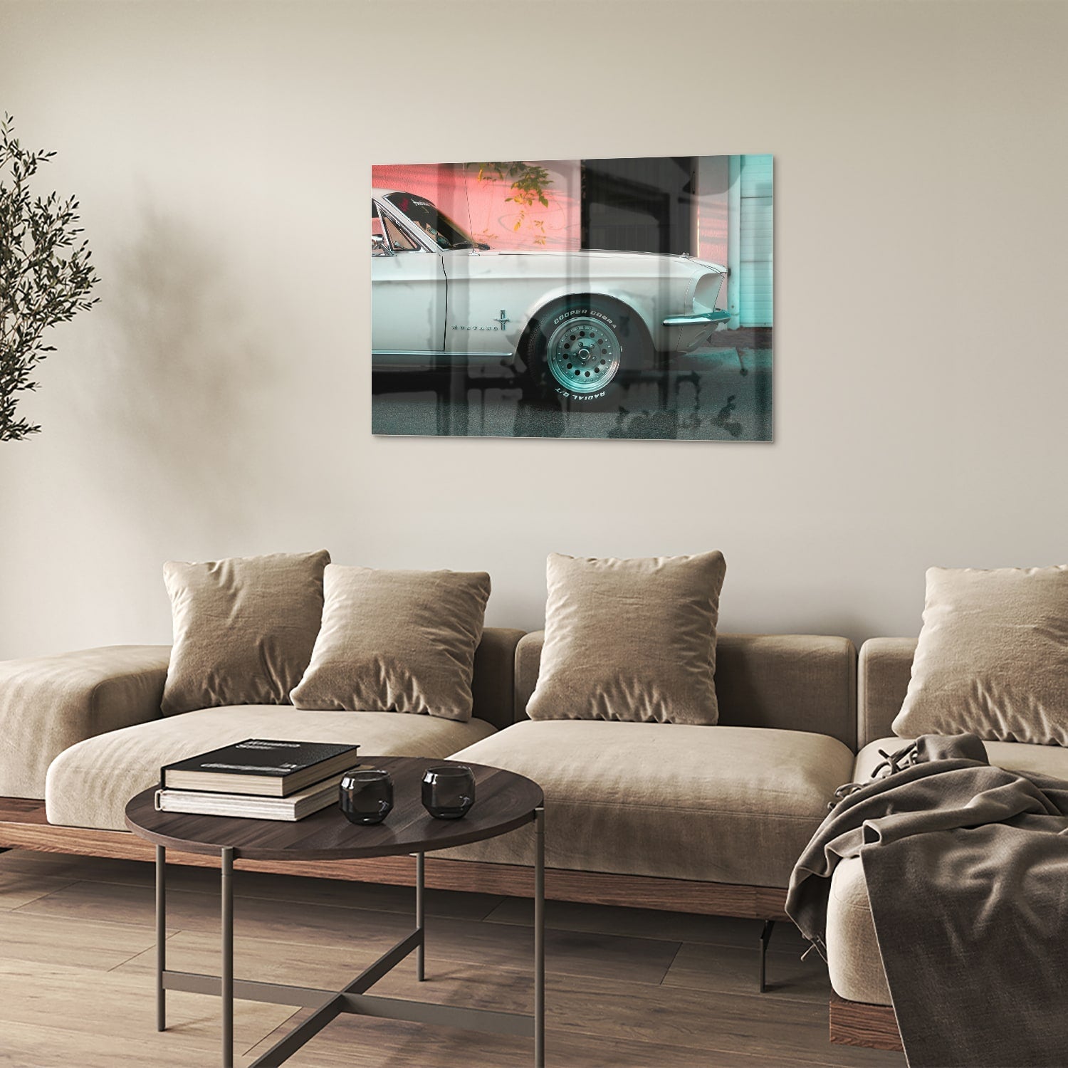 Vintage-Auto-Glasbild für luxuriöse Innenräume – Glasbild aus Sicherheitsglas, Größe 50x50