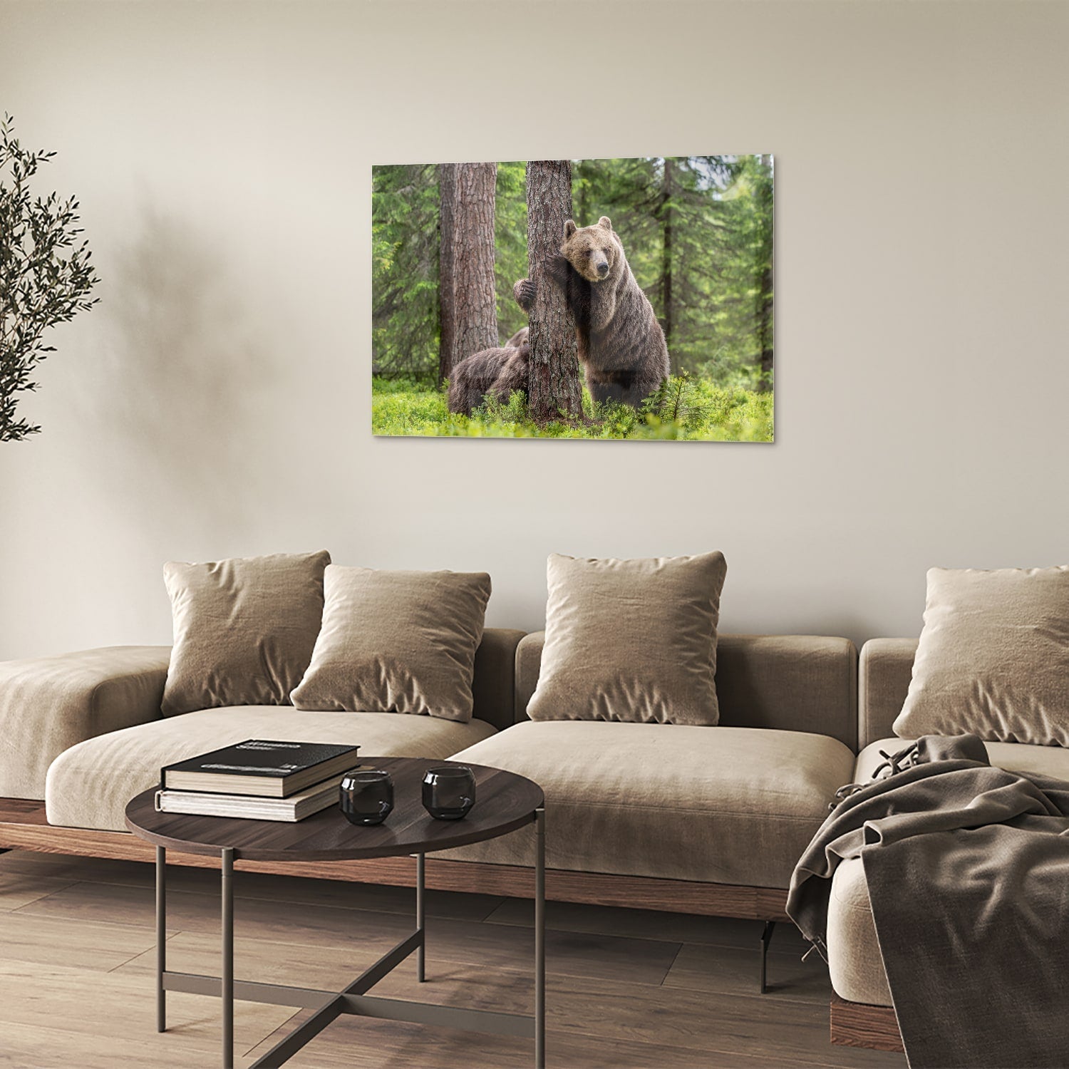 Glasbild mit beeindruckenden Grizzlybären in der Wildnis – Glasbild aus Sicherheitsglas, Größe 50x50