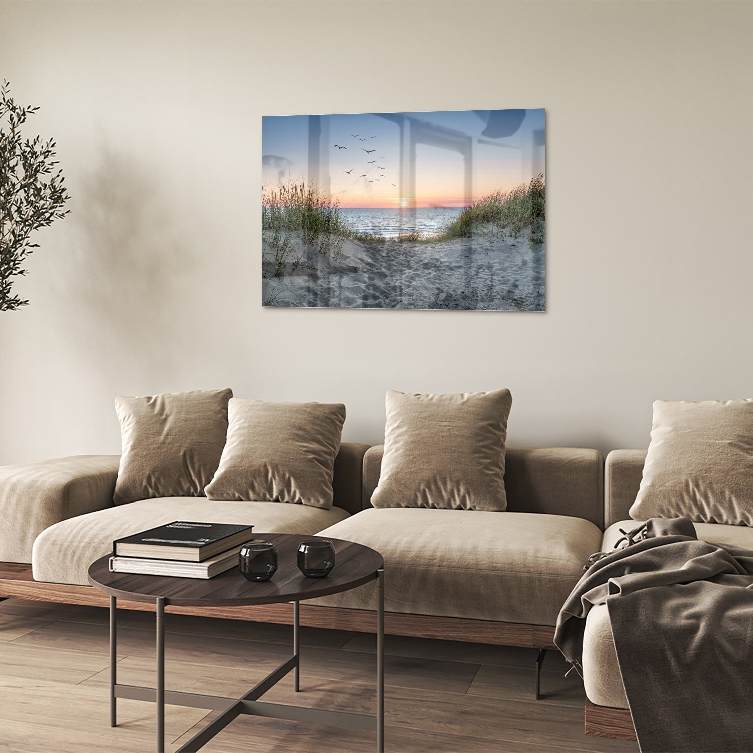 Glasbild mit ruhigem Sonnenuntergang am See – Glasbild aus Sicherheitsglas, Größe 50x50