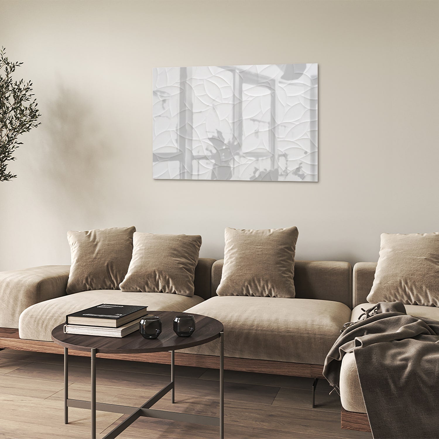 Elegantes Glasbild mit weißer Textur – Glasbild aus Sicherheitsglas, Größe 50x50