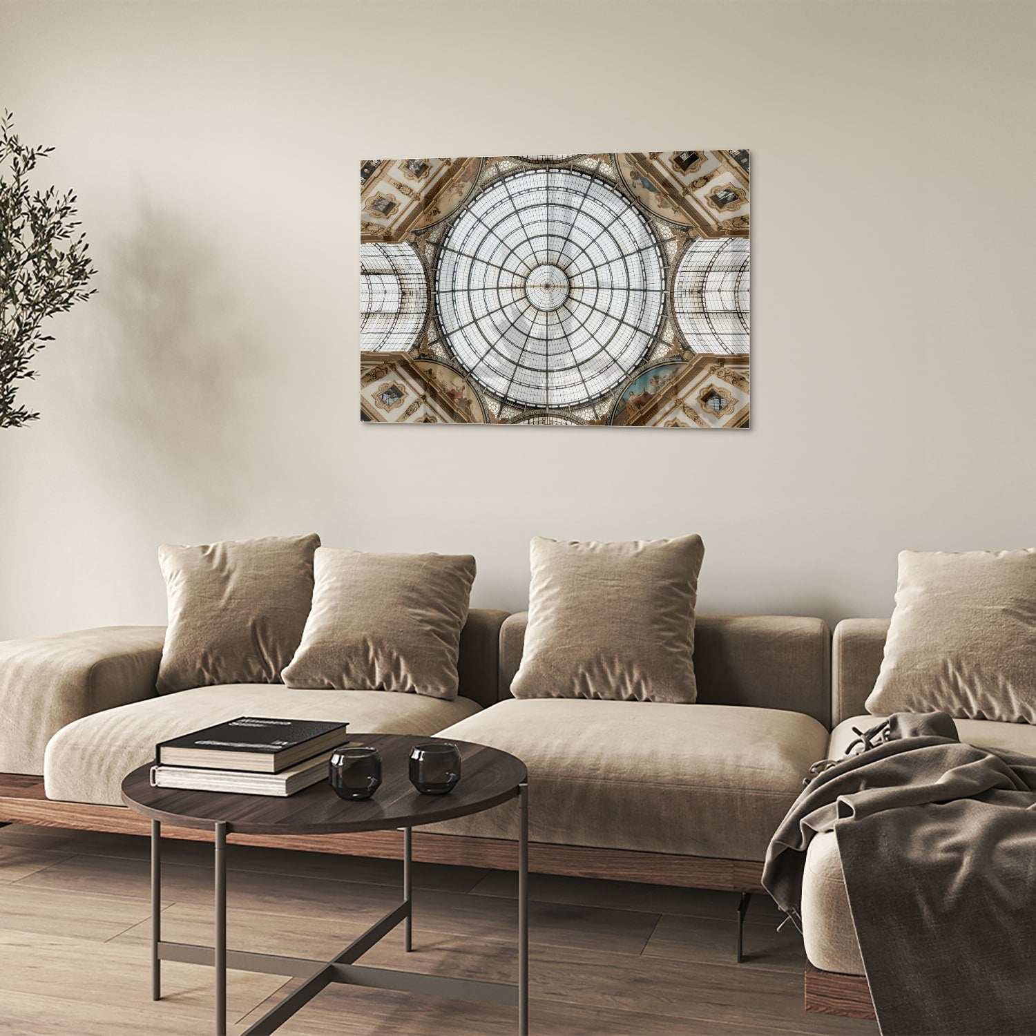 Elegantes Glasbild mit einer kunstvollen Kuppel – Glasbild aus Sicherheitsglas, Größe 50x50