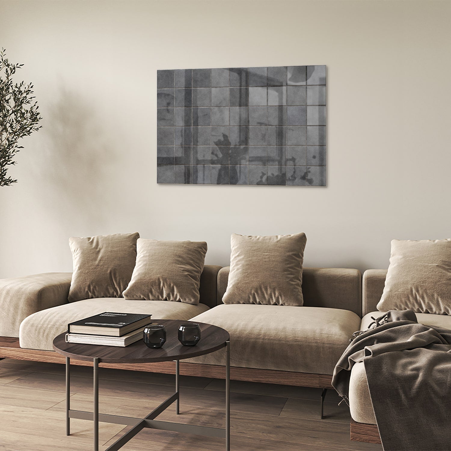 Modernes Glasbild mit Grautönen – Glasbild aus Sicherheitsglas, Größe 50x50