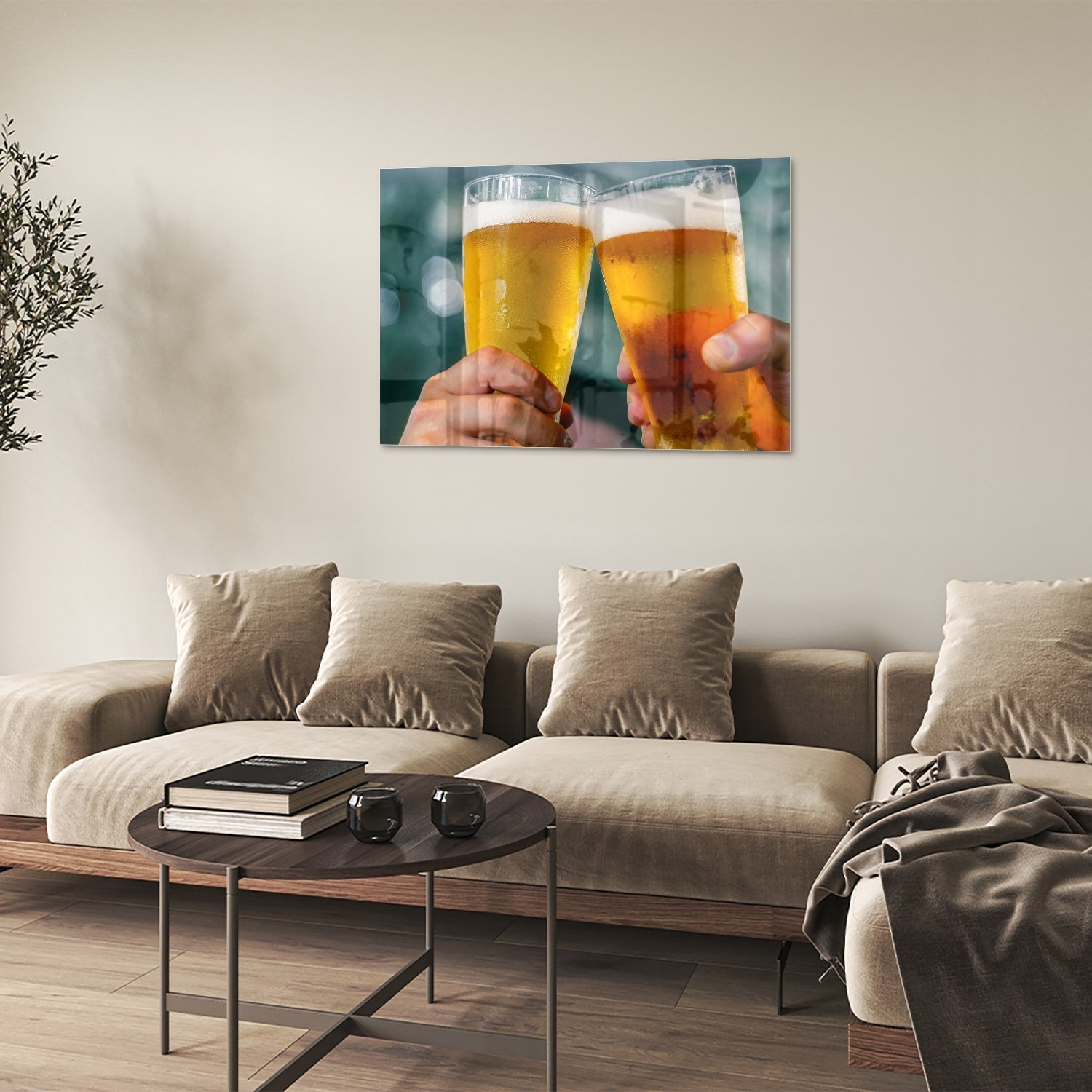 Glasbild mit zwei Biergläsern – Prost – Glasbild aus Sicherheitsglas, Größe 50x50