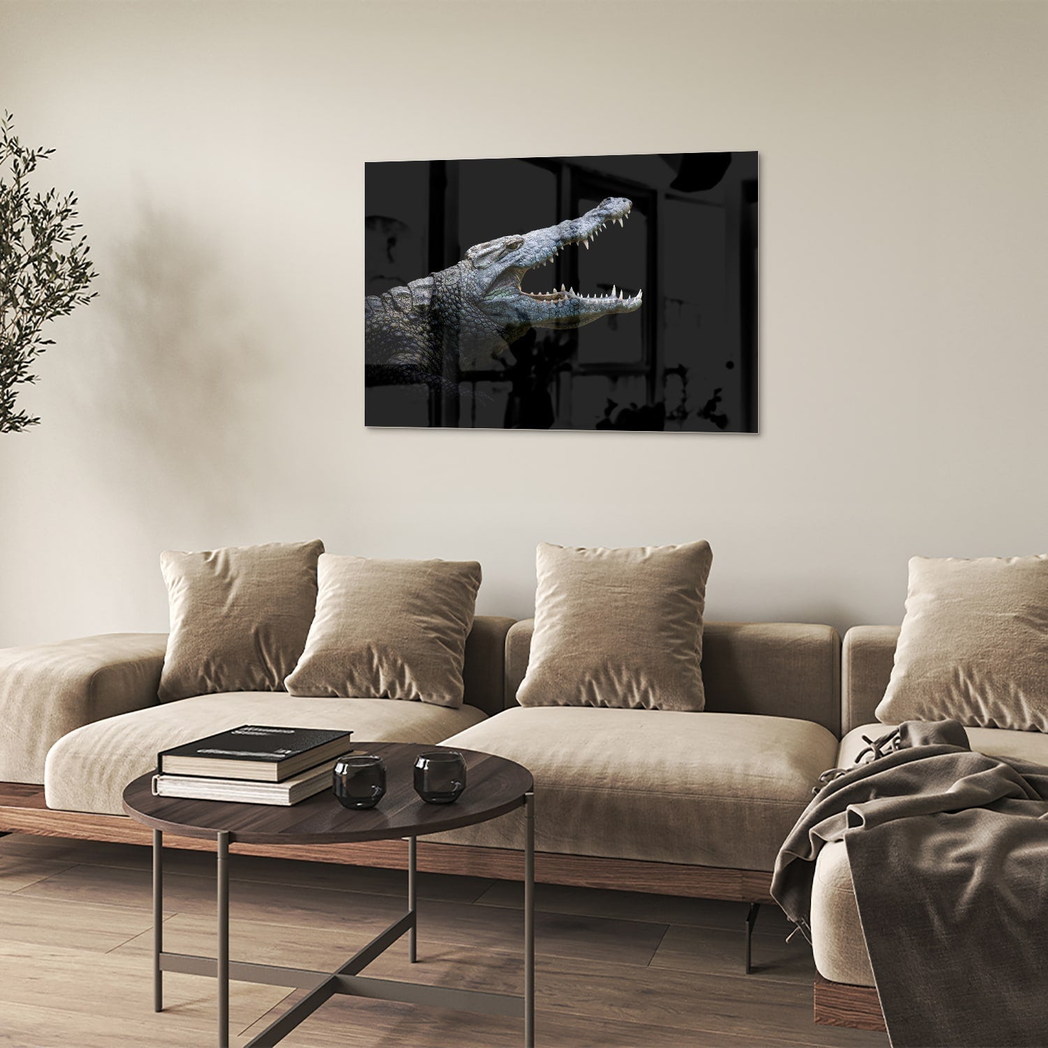 Beeindruckendes Glasbild mit einem Krokodil – Glasbild aus Sicherheitsglas, Größe 50x50