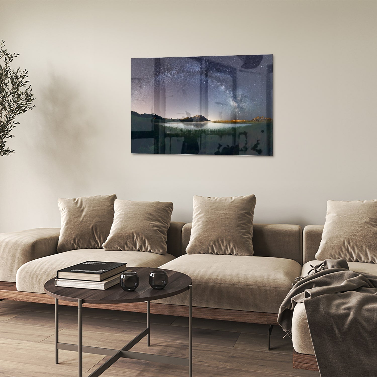 Glasbild: Sternenhimmel und Berge – Glasbild aus Sicherheitsglas, Größe 50x50