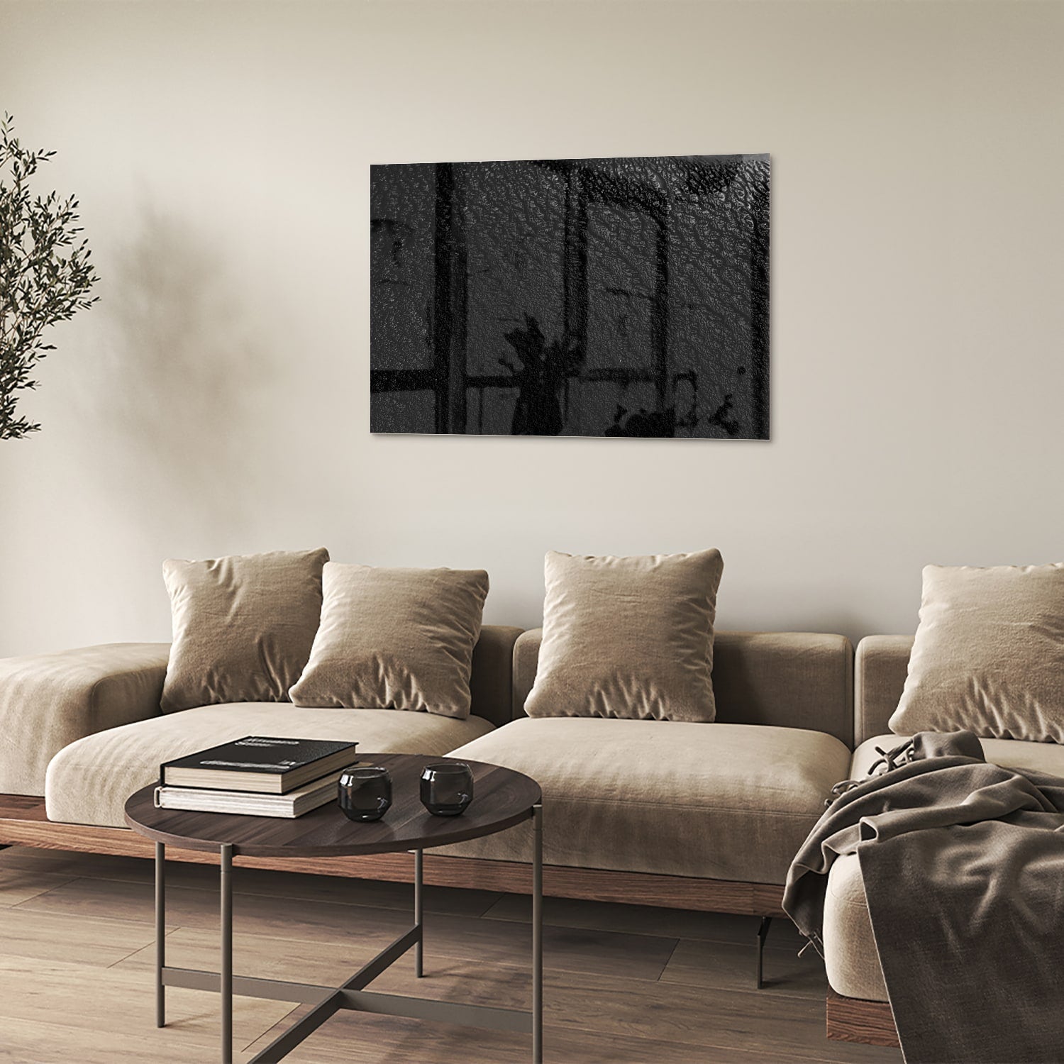 Elegantes schwarzes Glasbild für moderne Innenräume – Glasbild aus Sicherheitsglas, Größe 50x50