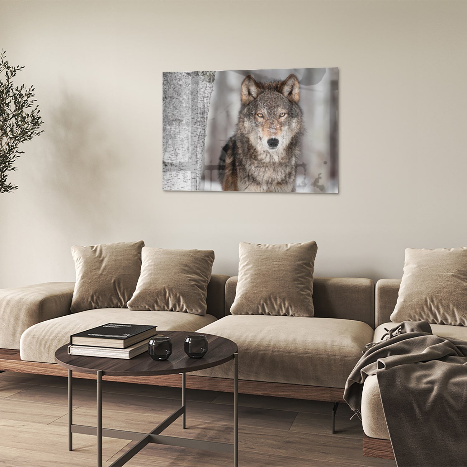 Beeindruckendes Glasbild mit einem Wolf – Glasbild aus Sicherheitsglas, Größe 50x50