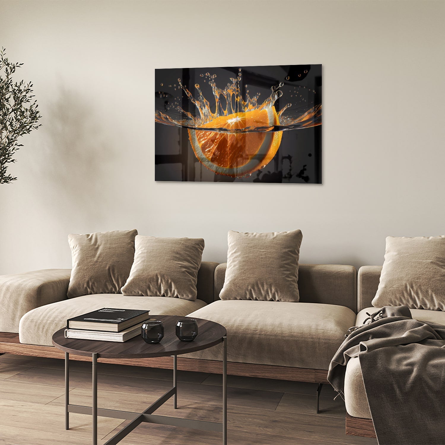 Dynamisches orangefarbenes Glasbild – Glasbild aus Sicherheitsglas, Größe 50x50