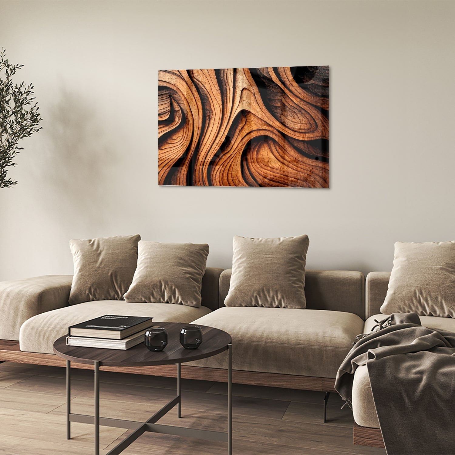 Elegantes Glasbild mit Holzstruktur – Glasbild aus Sicherheitsglas, Größe 50x50
