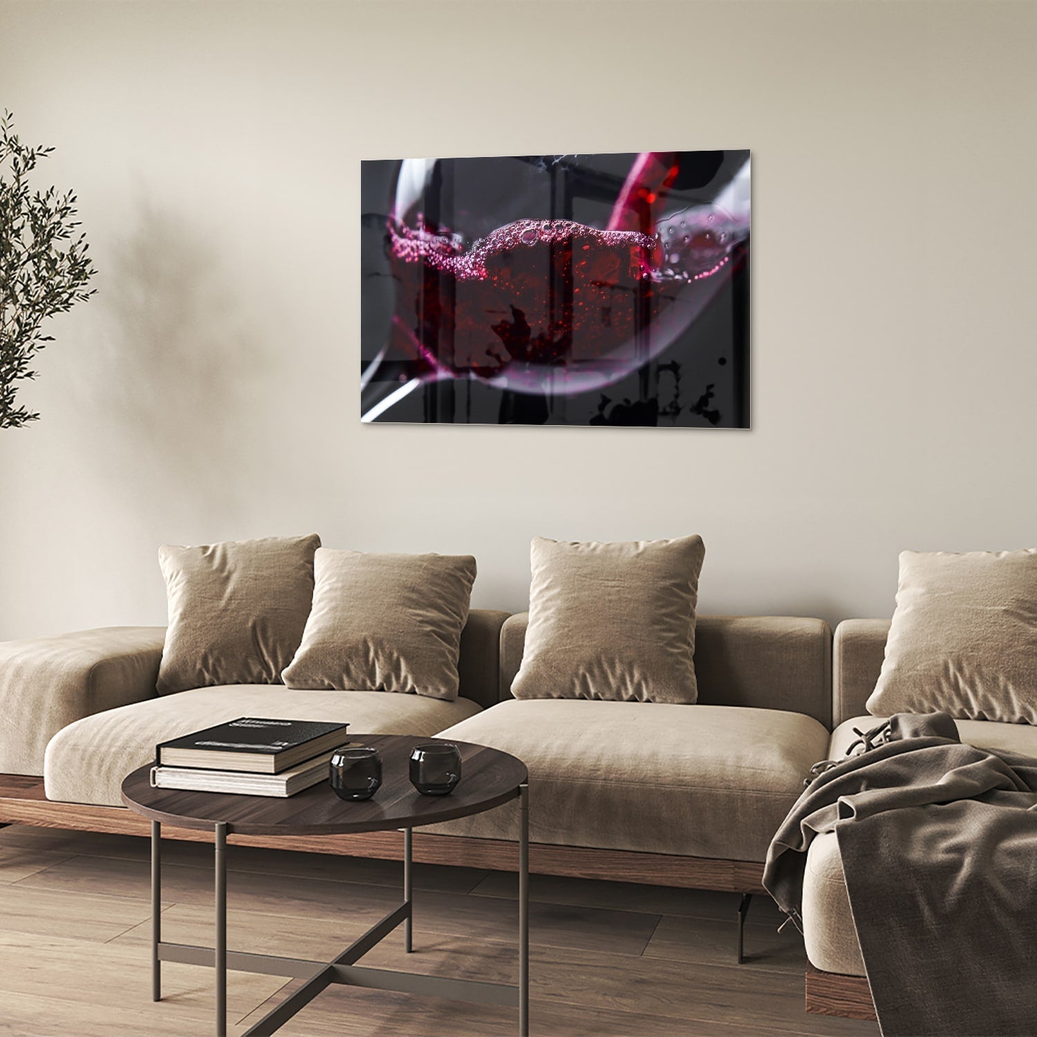 Glasbild – Farbiger Rotwein in einem Glas – Glasbild aus Sicherheitsglas, Größe 50x50