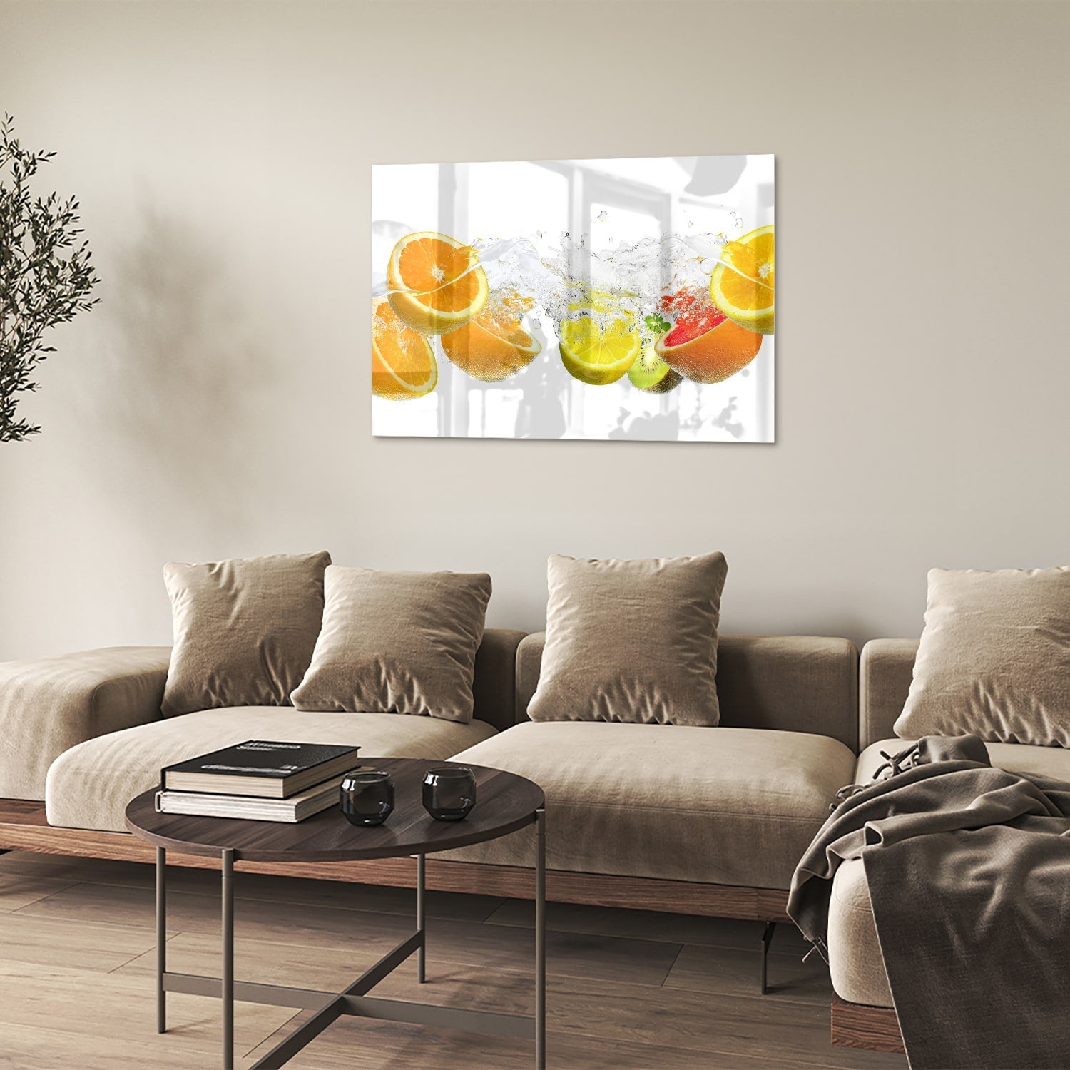 Erfrischendes Glasbild mit Zitrusfrüchten – Glasbild aus Sicherheitsglas, Größe 50x50