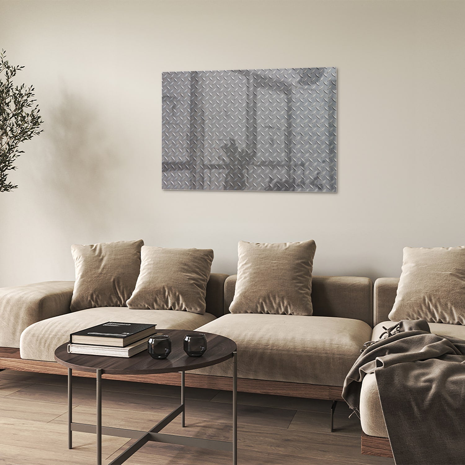 Industrielles Glasbild mit Karomuster – Glasbild aus Sicherheitsglas, Größe 50x50