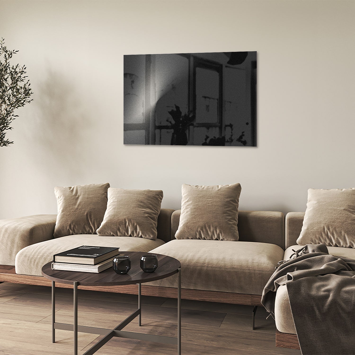 Modernes Glasbild für ein geradliniges Wohnzimmer – Glasbild aus Sicherheitsglas, Größe 50x50