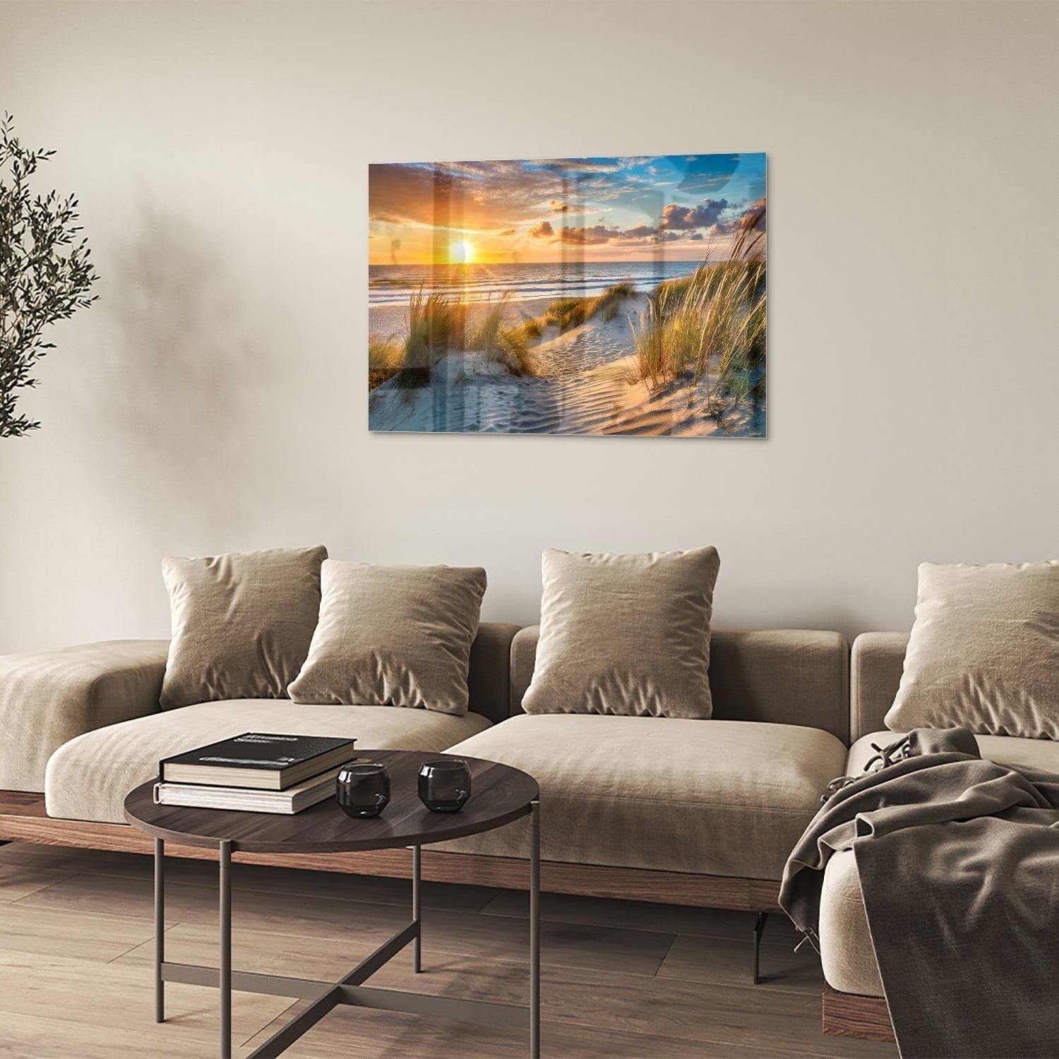 Sonnenuntergang am Strand - Glasbild als moderne Glas-Wanddekoration aus 4 mm Sicherheitsglas