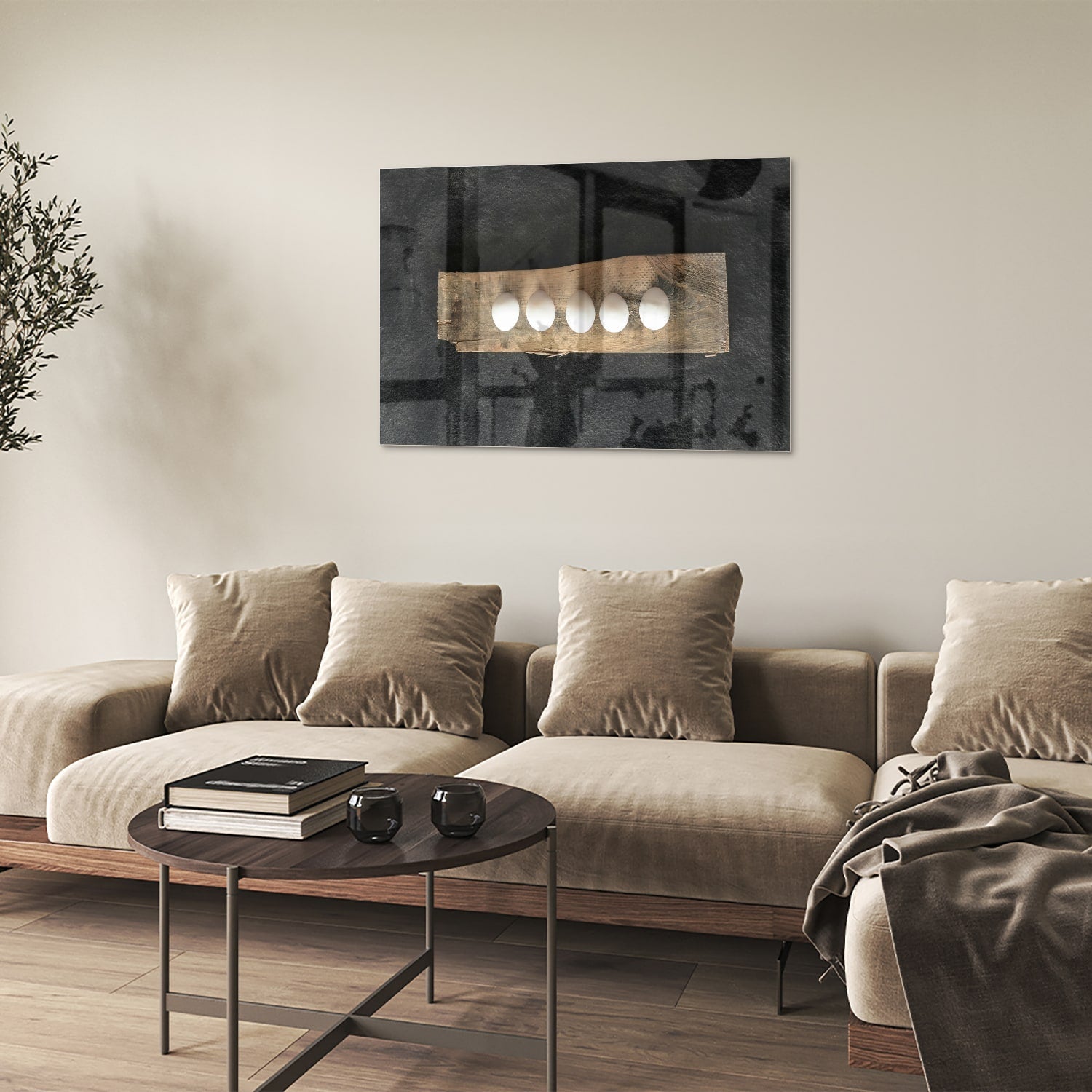 Elegantes Glasbild mit beleuchteten Akzenten – Glasbild aus Sicherheitsglas, Größe 50x50