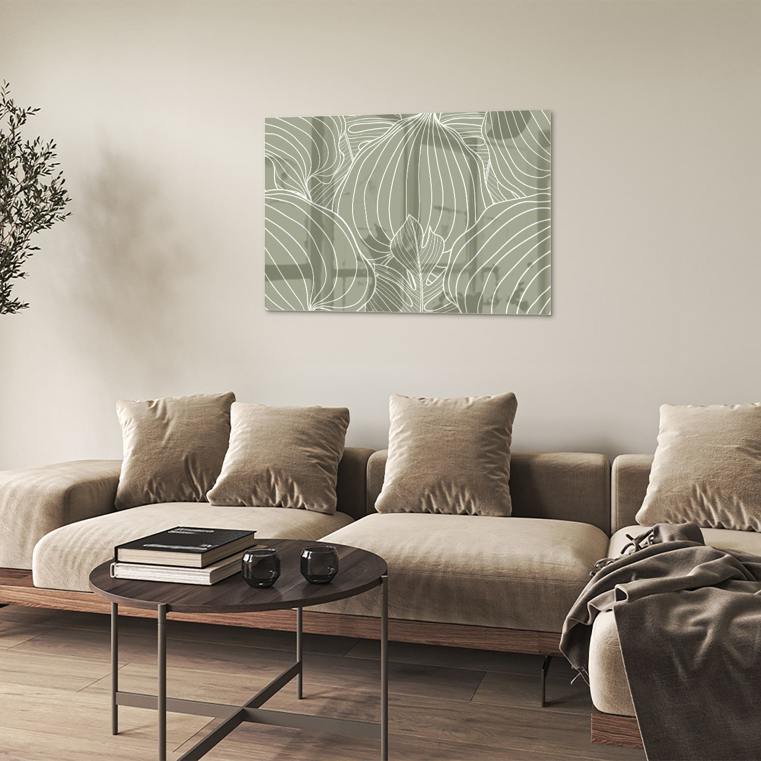 Glasbild mit sanften Linien und Erdtönen – Glasbild aus Sicherheitsglas, Größe 50x50