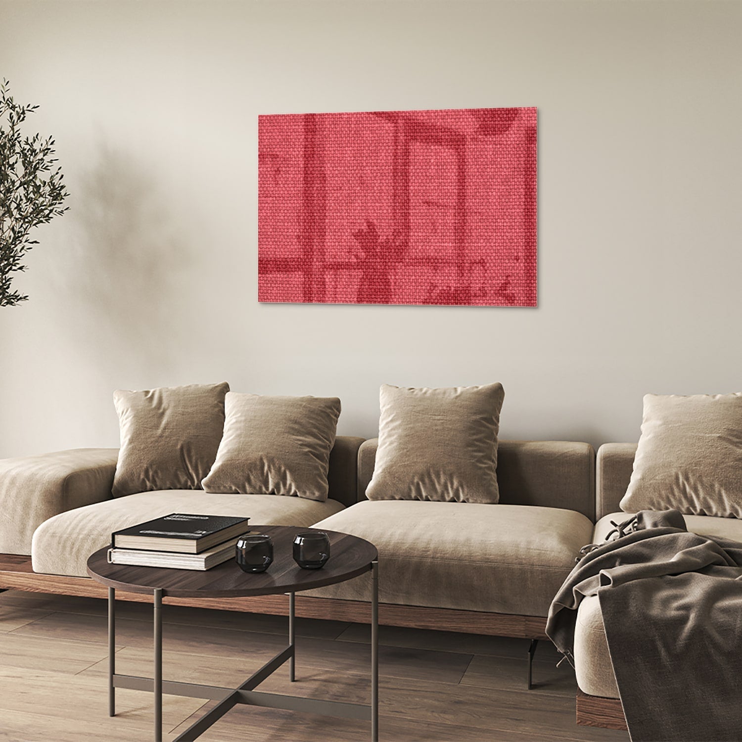 Modernes Glasbild in klarem Rot – Glasbild aus Sicherheitsglas, Größe 50x50