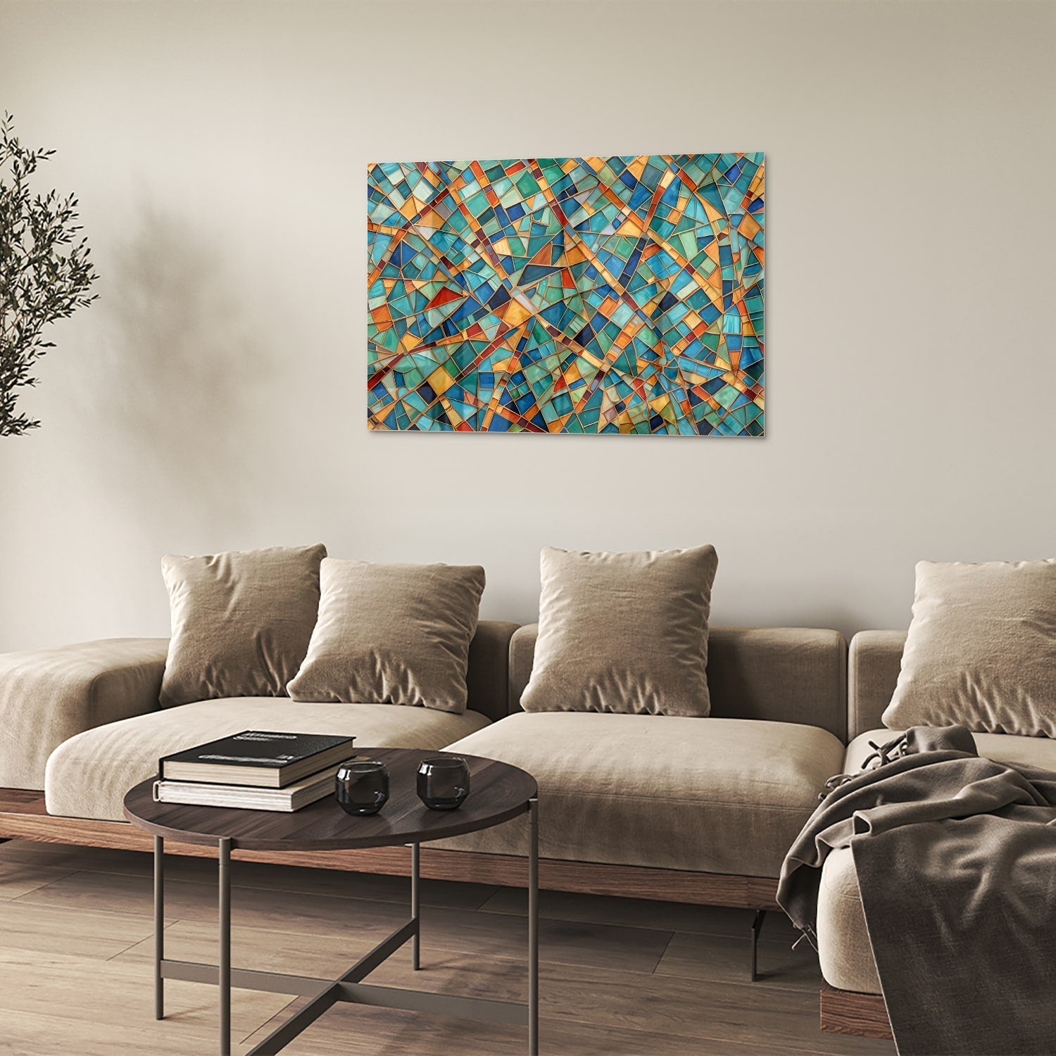 Farbenfrohes abstraktes Glasbild für Ihr Interieur – Glasbild aus Sicherheitsglas, Größe 50x50