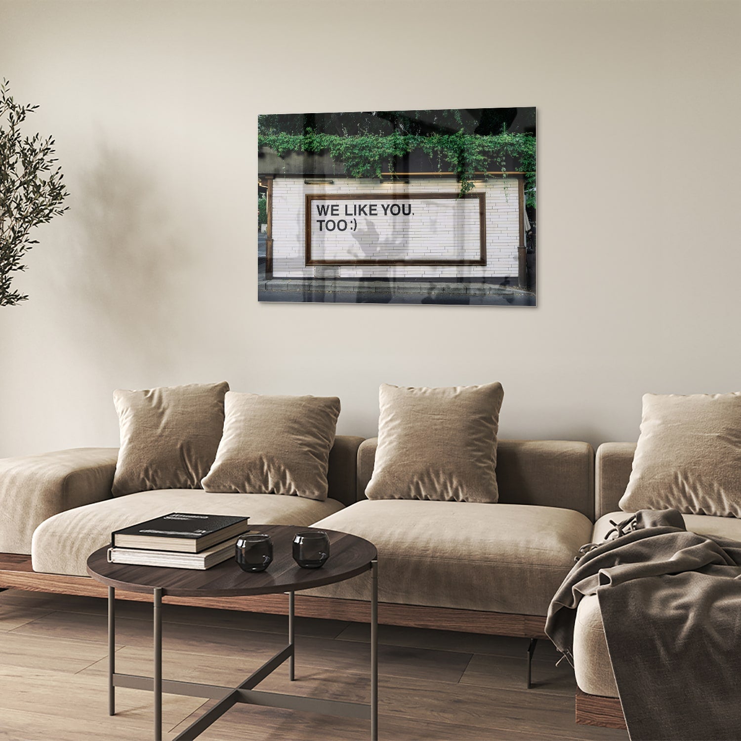 Glasbild 'We Like You Too' mit Pflanzen – Glasbild aus Sicherheitsglas, Größe 50x50