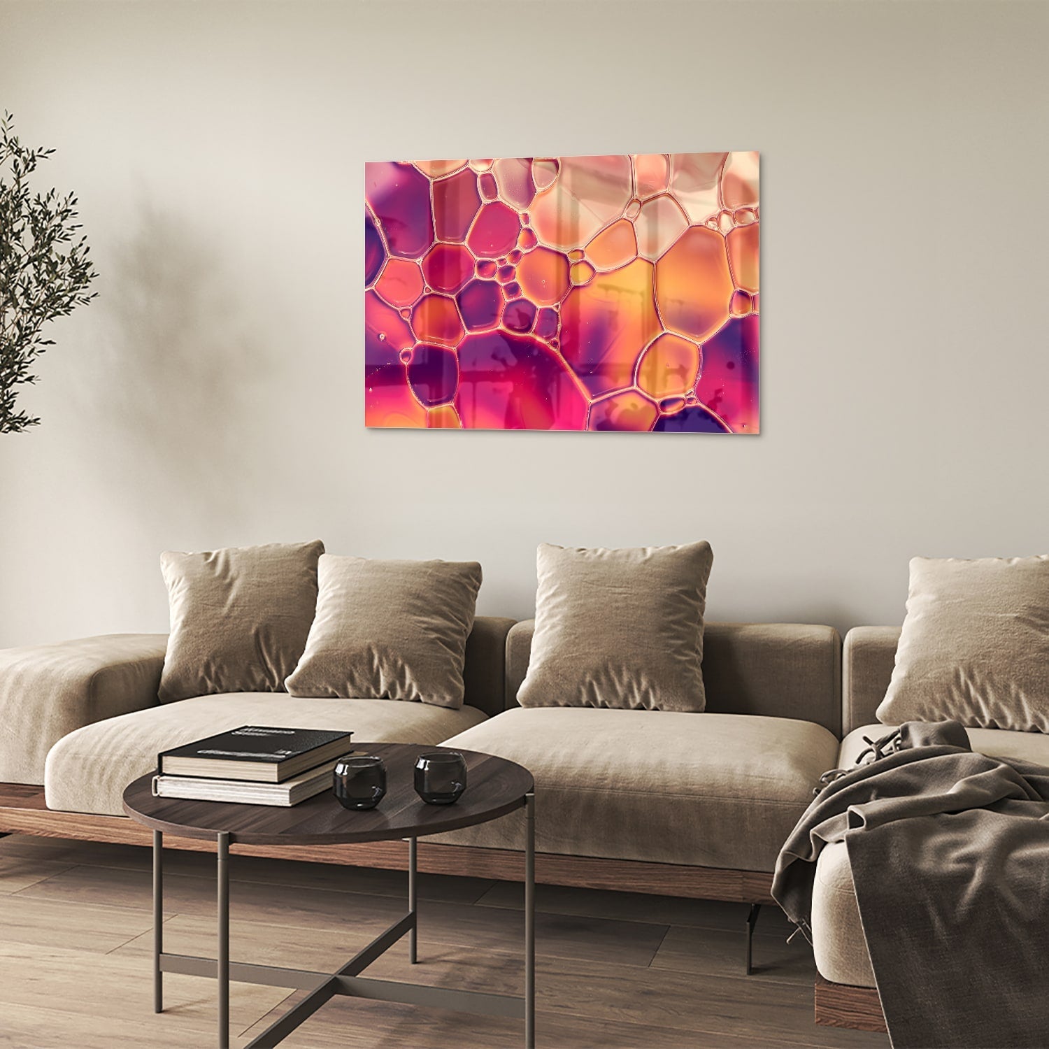 Abstraktes Glasbild in warmen Farben – Glasbild aus Sicherheitsglas, Größe 50x50