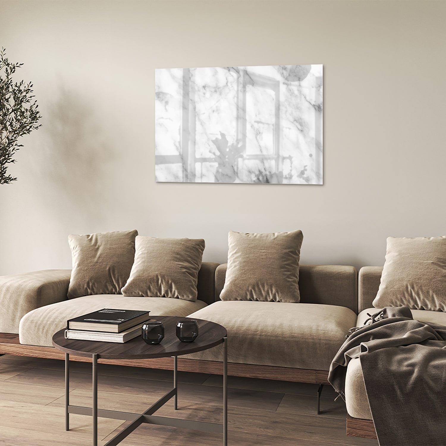 Elegantes Glasbild mit Marmoreffekt – Glasbild aus Sicherheitsglas, Größe 50x50