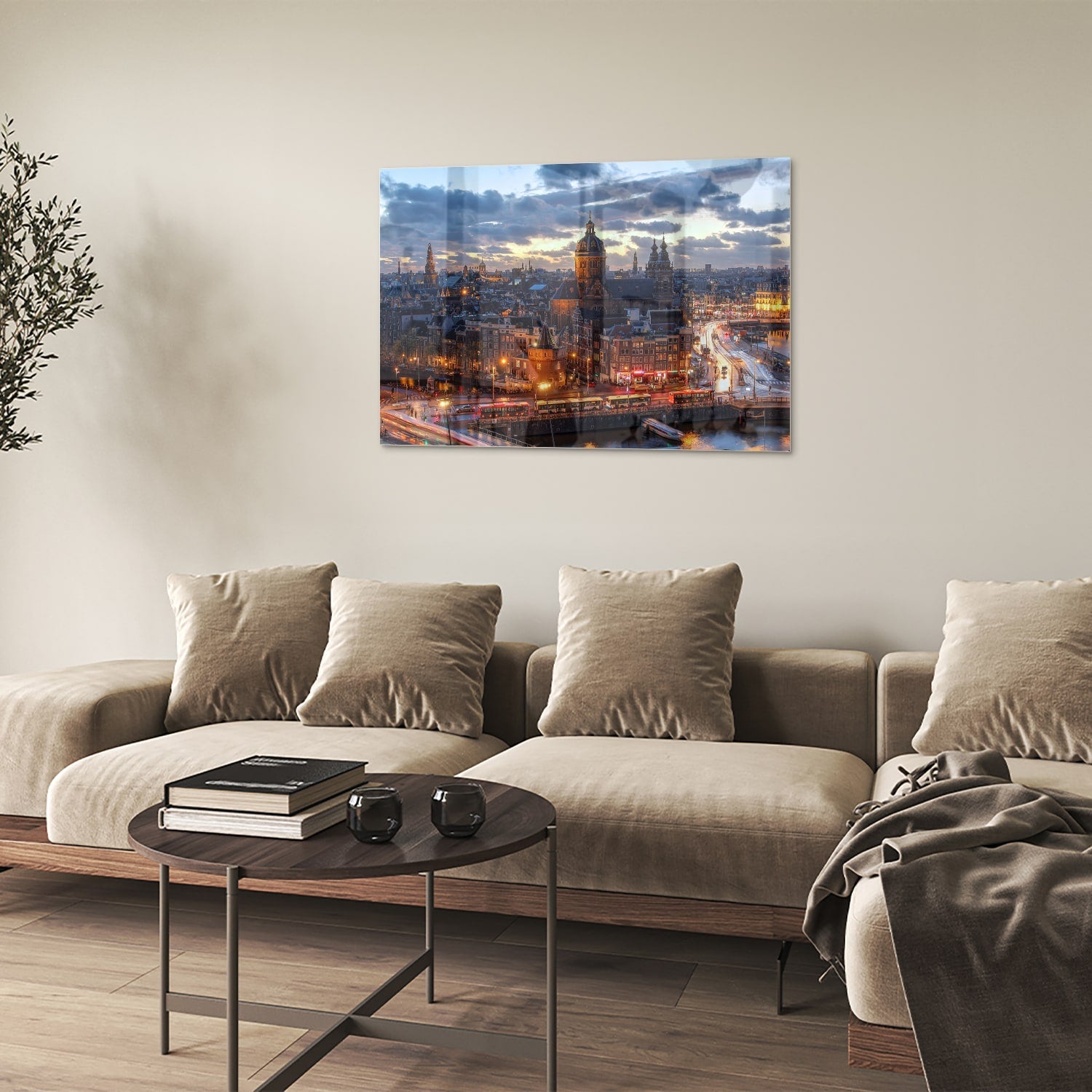 Stimmungsvolles Glasbild mit urbaner Landschaft – Glasbild aus Sicherheitsglas, Größe 50x50