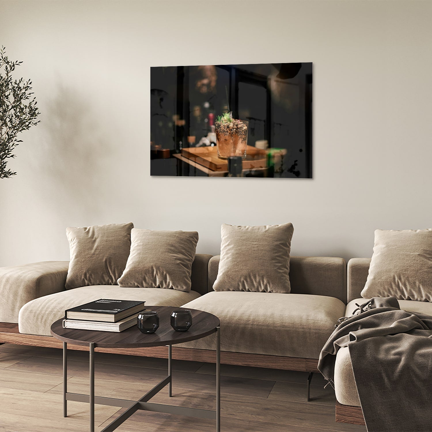 Stilvolles Glasbild mit einem Cocktail – Glasbild aus Sicherheitsglas, Größe 50x50
