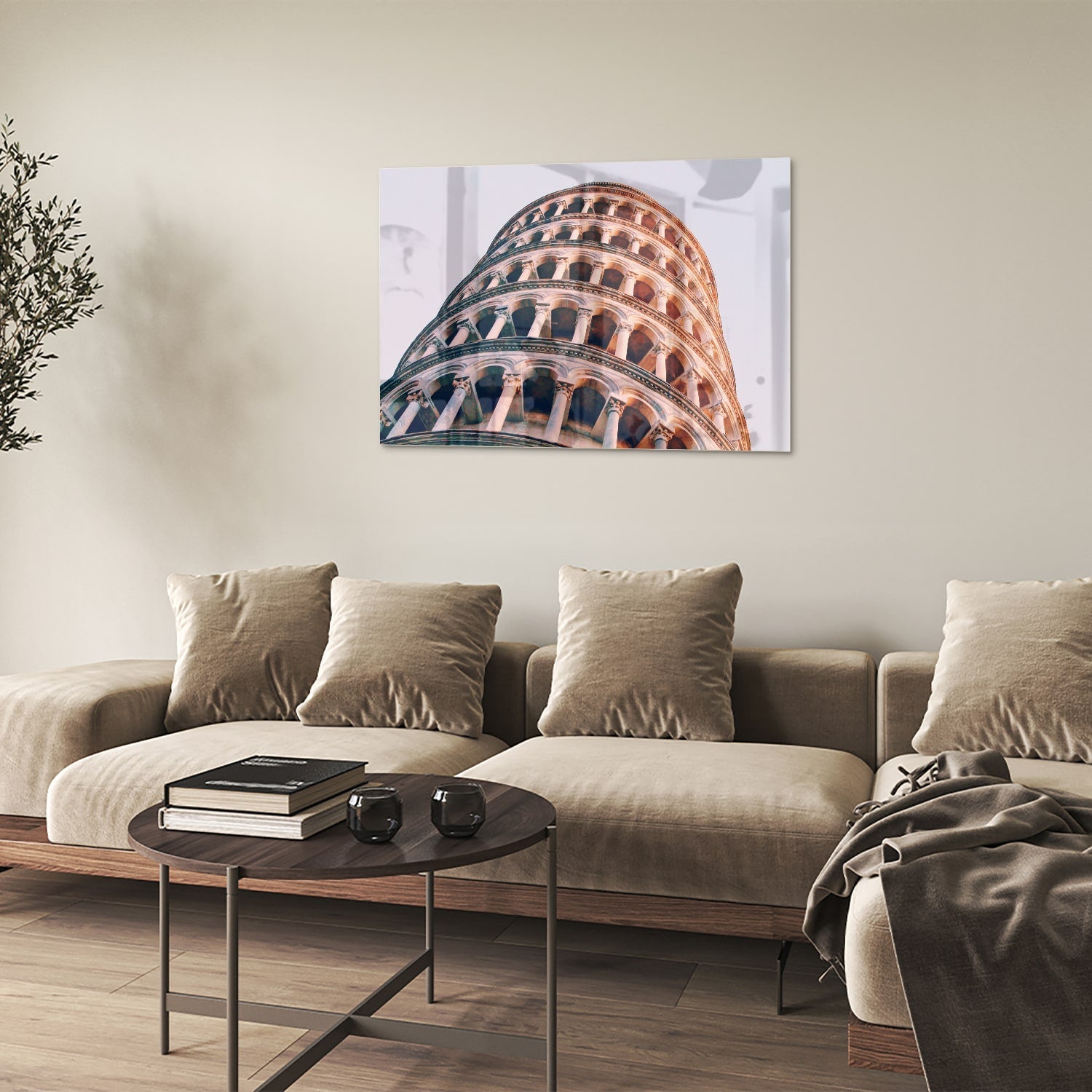 Glasbild mit dem Schiefen Turm von Pisa – Glasbild aus Sicherheitsglas, Größe 50x50
