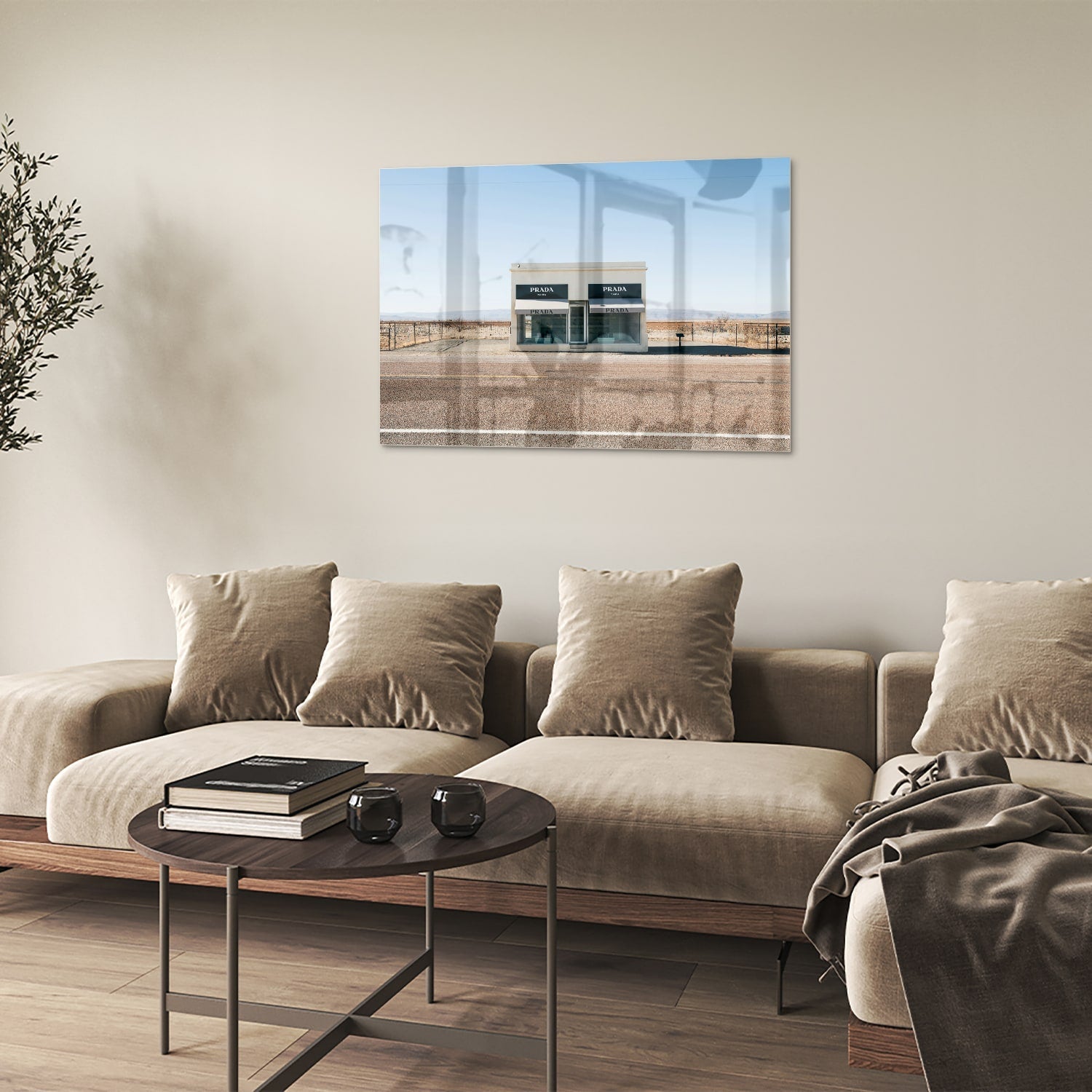 Modernes Glasbild mit einer Wüstenlandschaft – Glasbild aus Sicherheitsglas, Größe 50x50