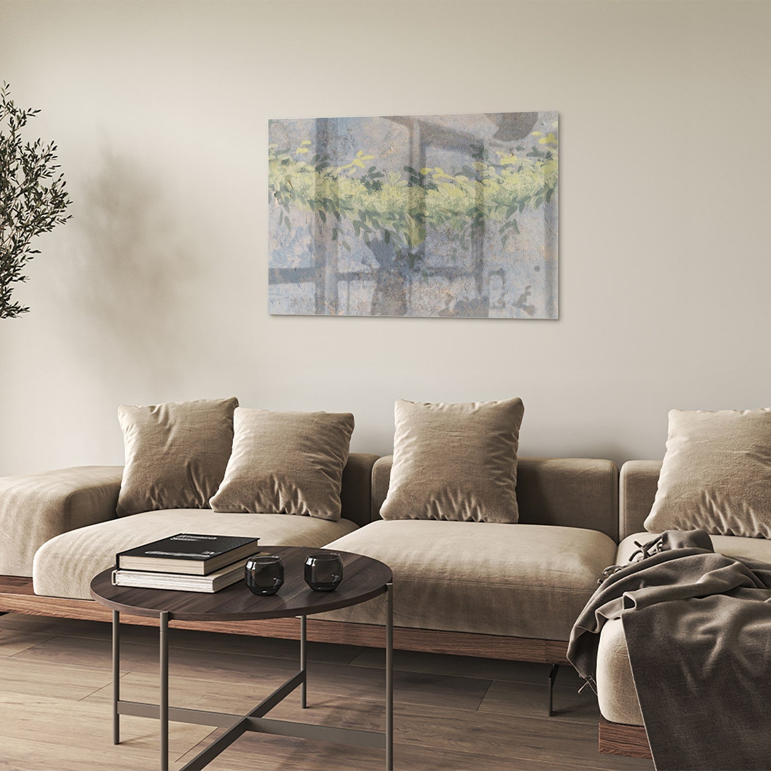 Fröhliches Glasbild mit gelben Blumen – Glasbild aus Sicherheitsglas, Größe 50x50