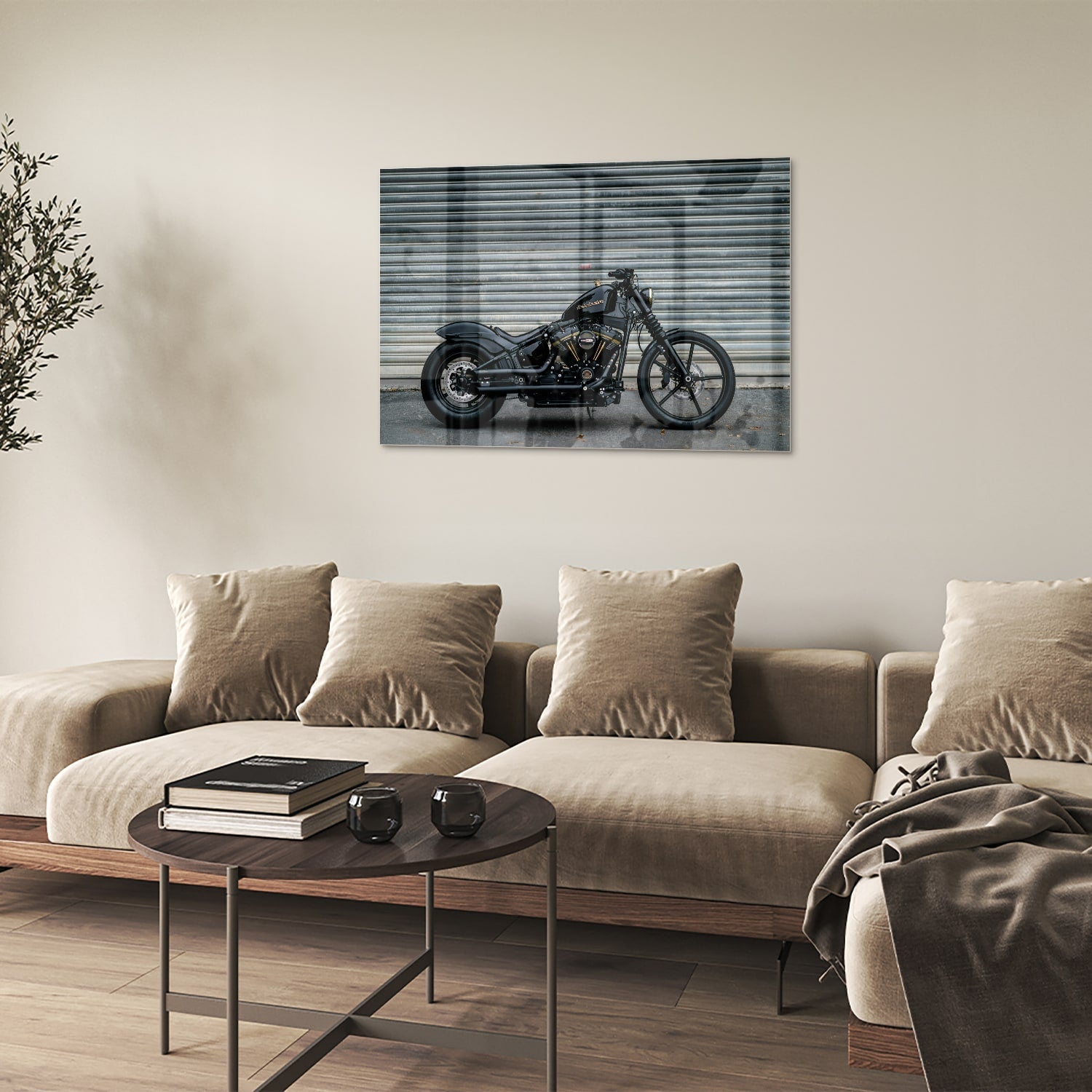 Stilvolles Glasbild mit einem Motorrad – Glasbild aus Sicherheitsglas, Größe 50x50