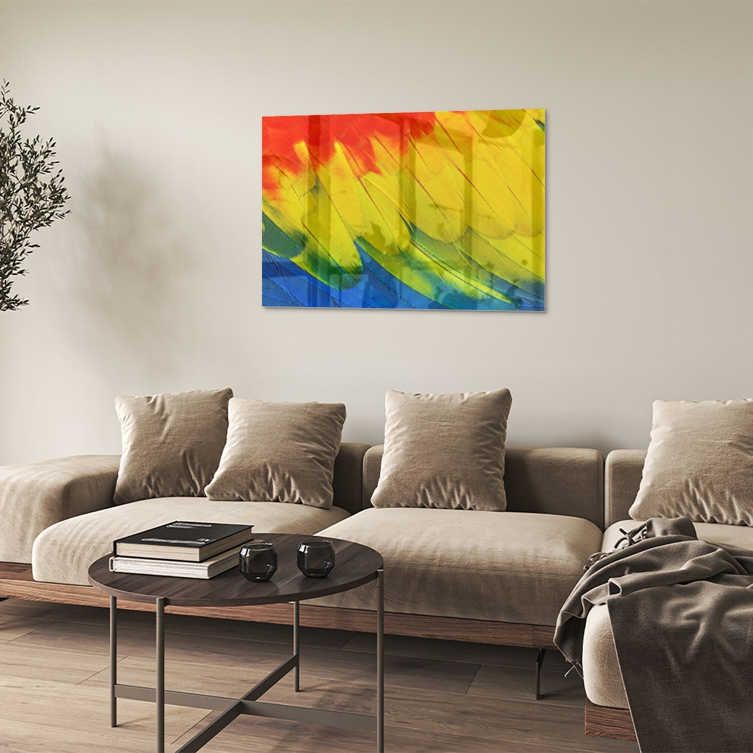 Farbenfrohes Glasbild mit abstrakten Wellen – Glasbild aus Sicherheitsglas, Größe 50x50