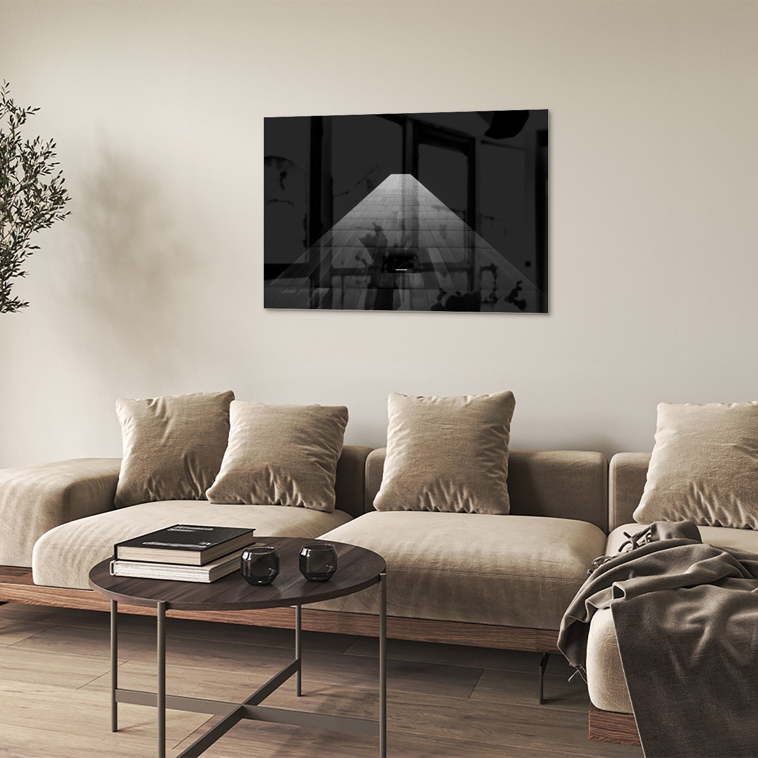 Minimalistisches Glasbild mit Lichteinfall – Glasbild aus Sicherheitsglas, Größe 50x50
