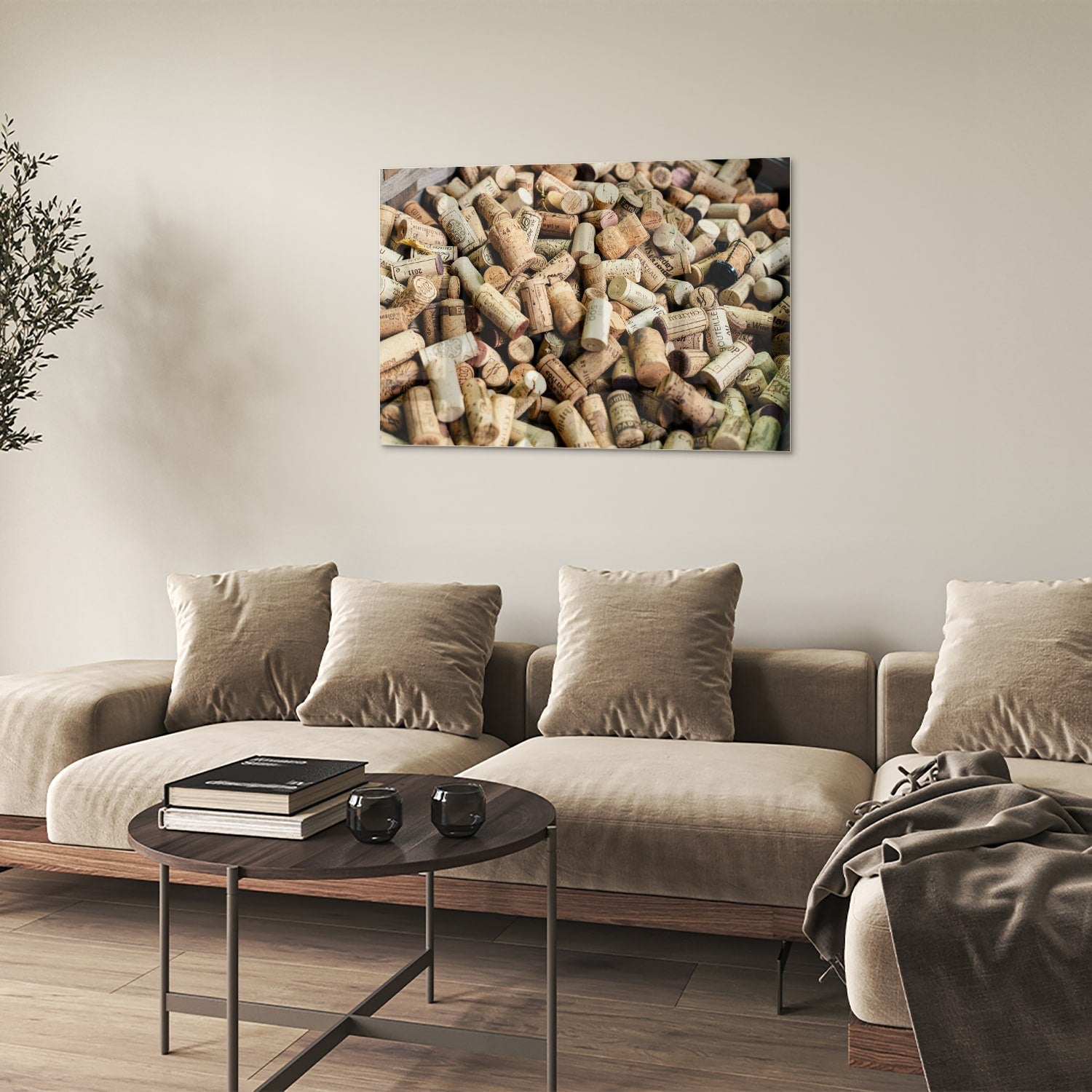 Kreatives Glasbild mit Korkenstapel – Glasbild aus Sicherheitsglas, Größe 50x50