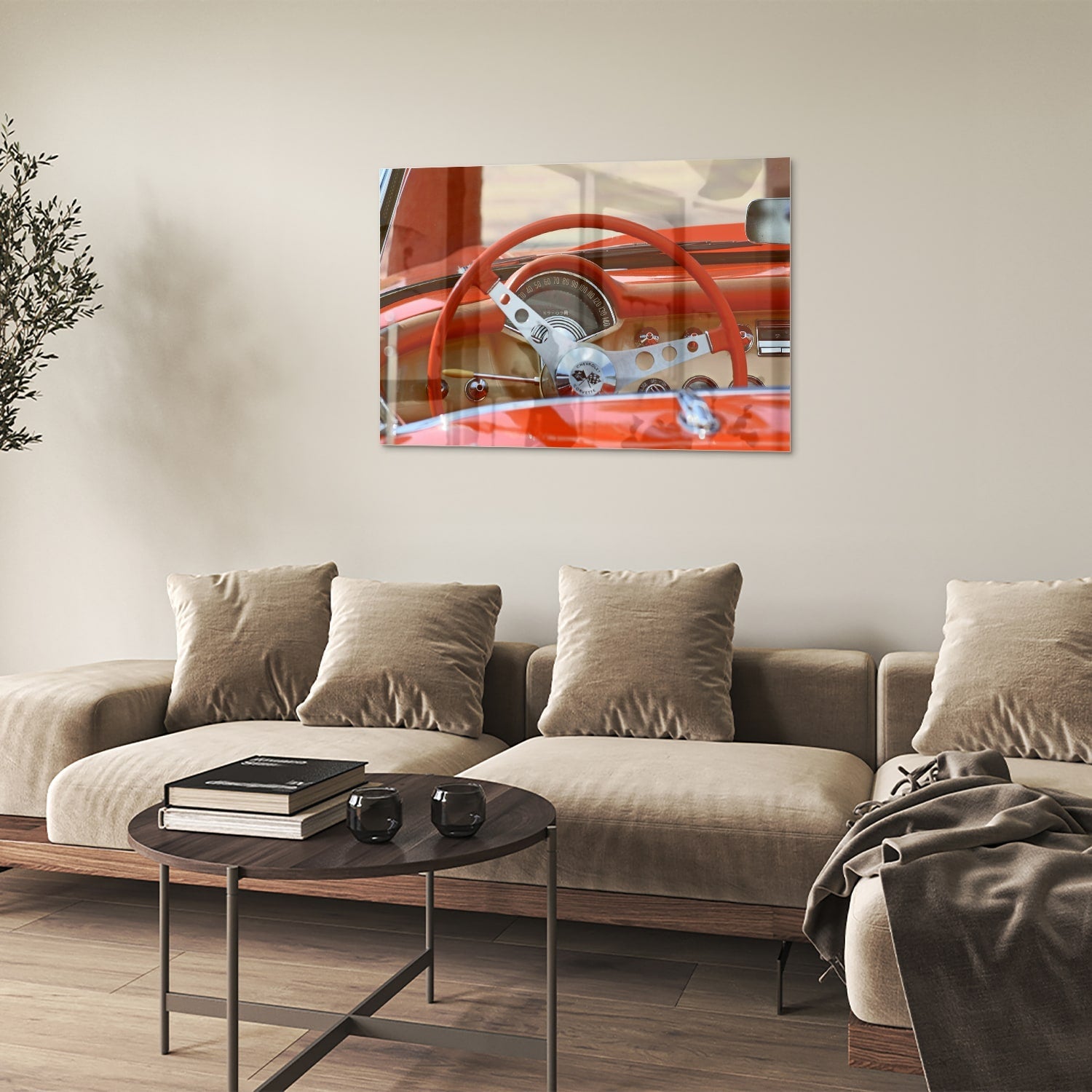 Retro-Auto-Glasbild für stilvolle Innenräume – Glasbild aus Sicherheitsglas, Größe 50x50