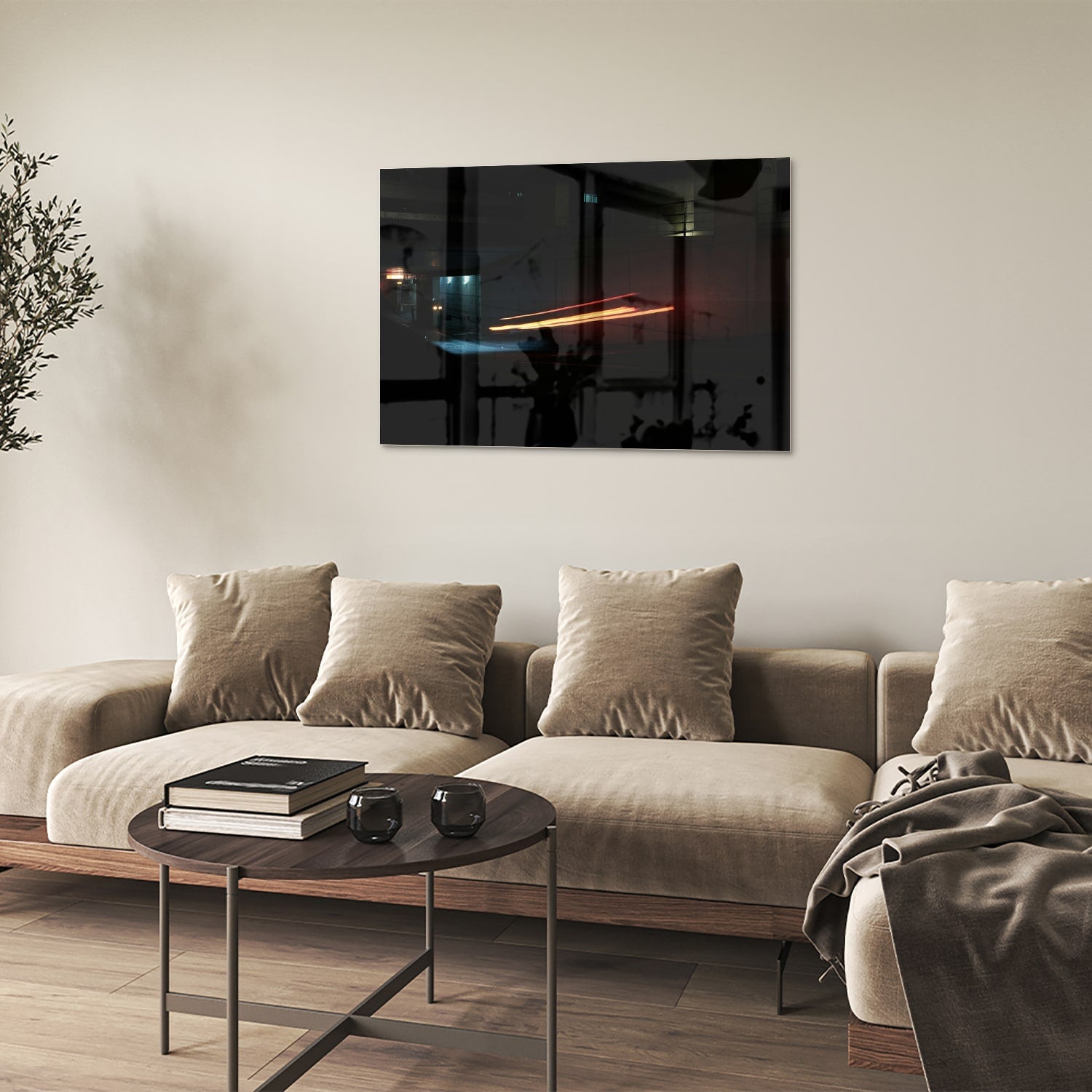 Stilvolles Glasbild mit abstrakter Beleuchtung – Glasbild aus Sicherheitsglas, Größe 50x50