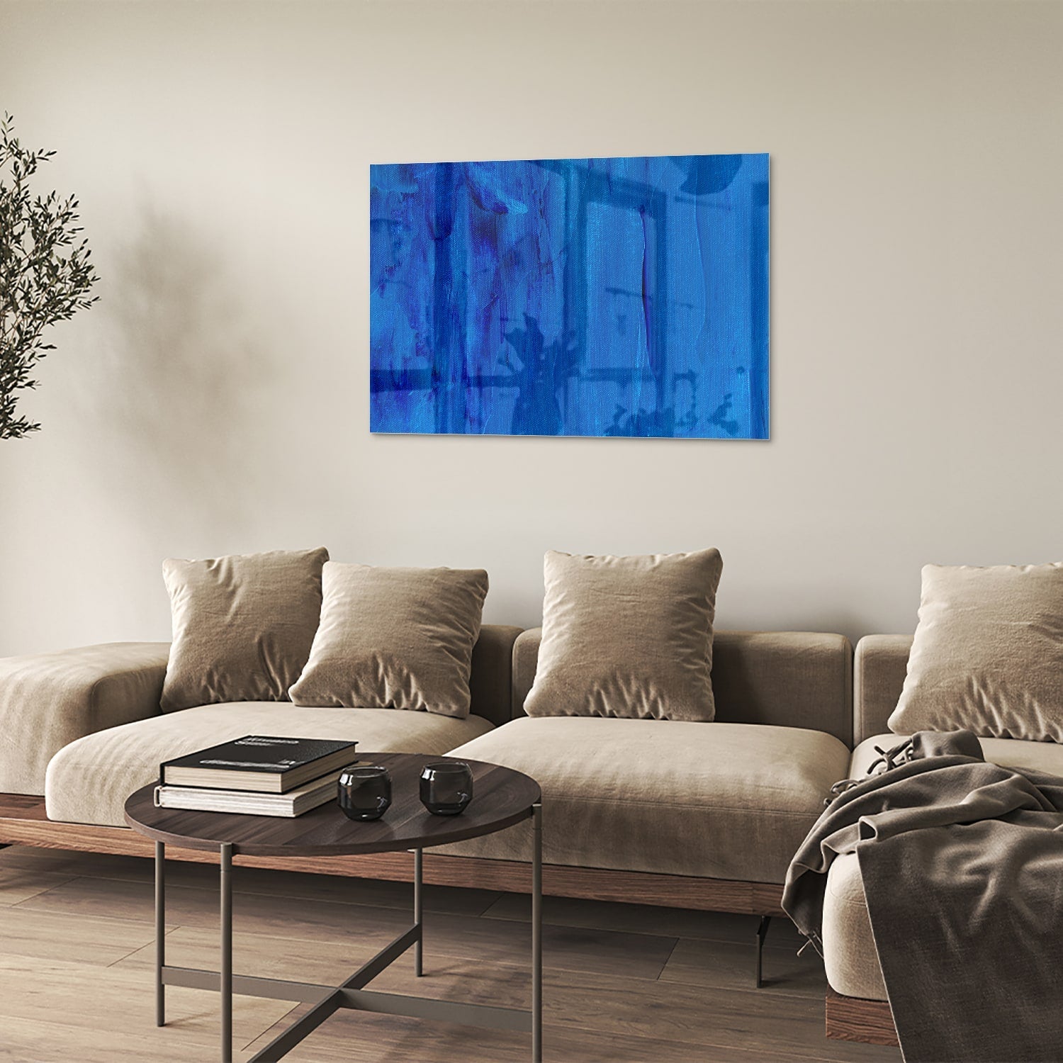 Blaues abstraktes Glasbild für moderne Innenräume – Glasbild aus Sicherheitsglas, Größe 50x50