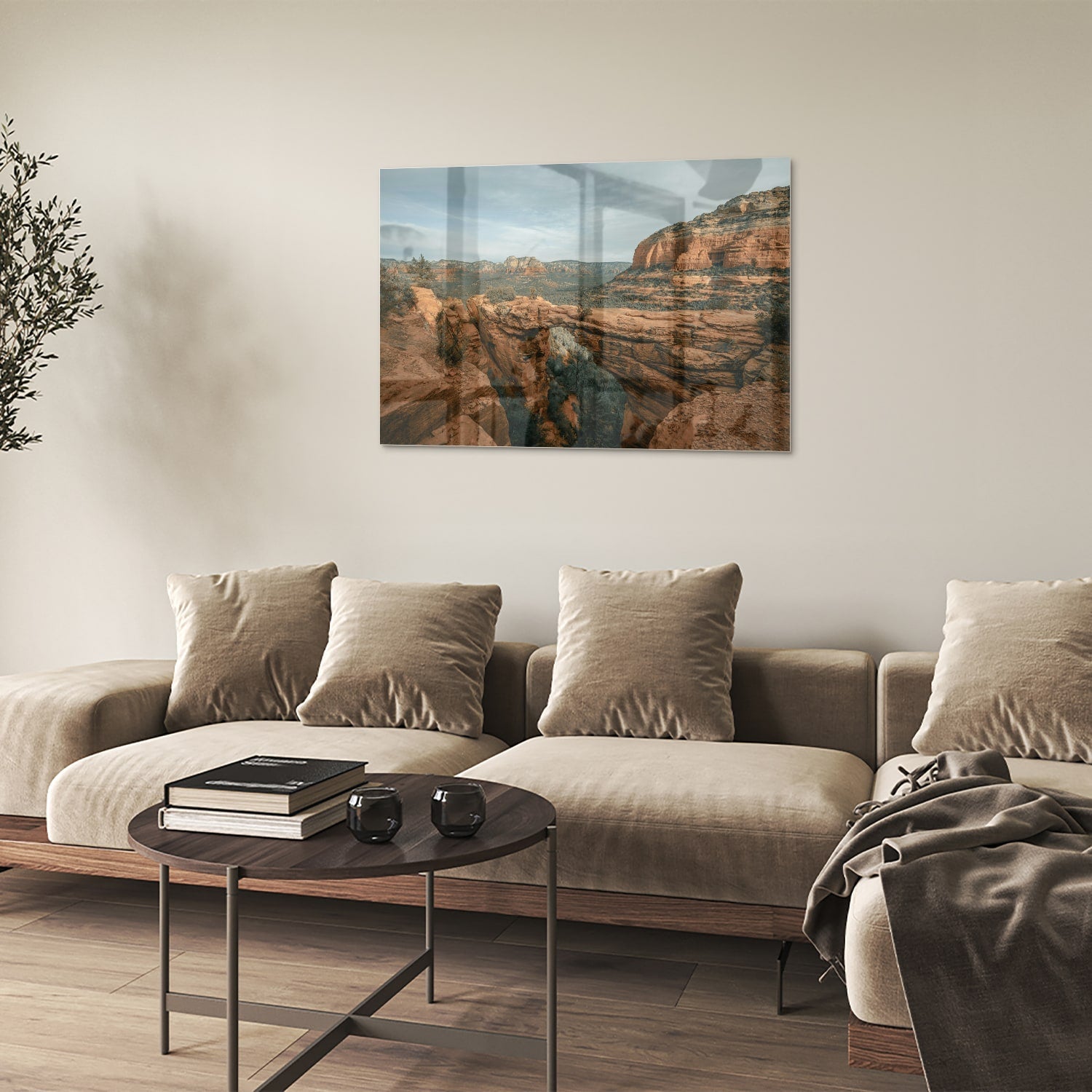 Atemberaubendes Glasbild mit Bergen – Glasbild aus Sicherheitsglas, Größe 50x50