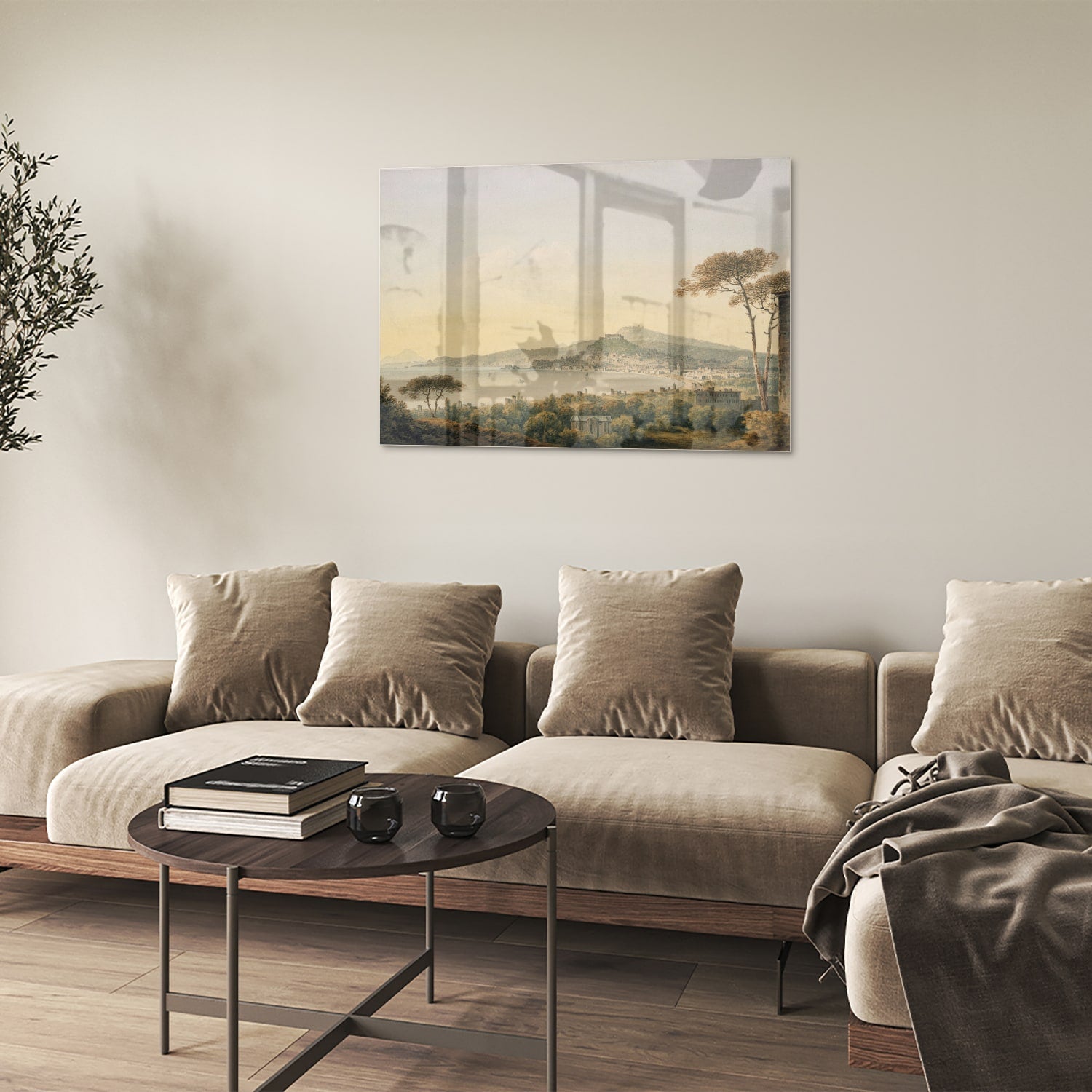 Rustikales Glasbild mit Berglandschaft – Glasbild aus Sicherheitsglas, Größe 50x50
