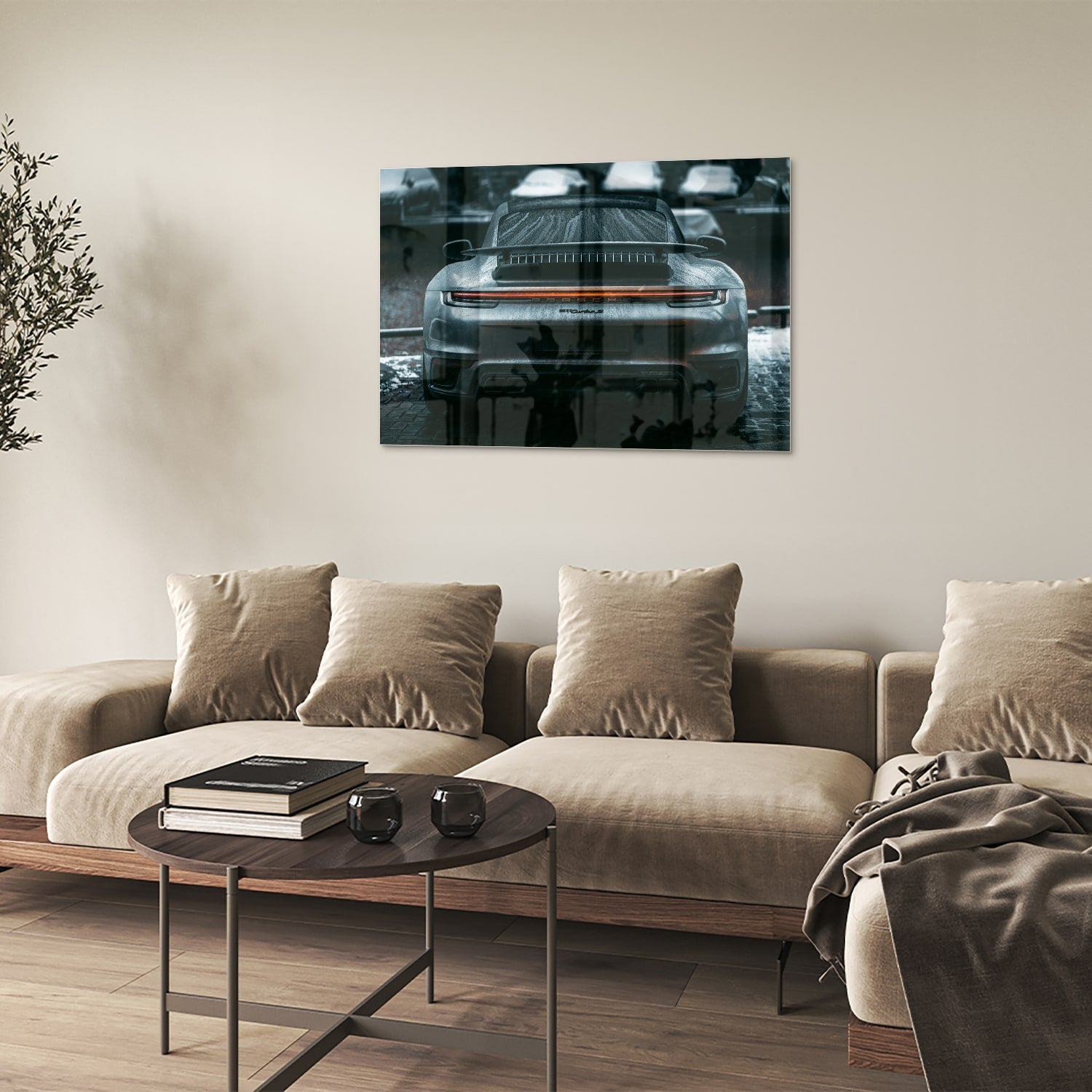 Elegantes Glasbild mit einem Sportwagen – Glasbild aus Sicherheitsglas, Größe 50x50