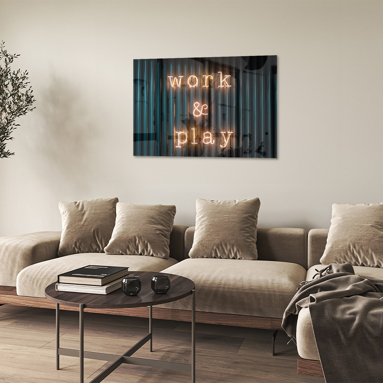 Glasbild mit 'Work & Play' Beleuchtung – Glasbild aus Sicherheitsglas, Größe 50x50