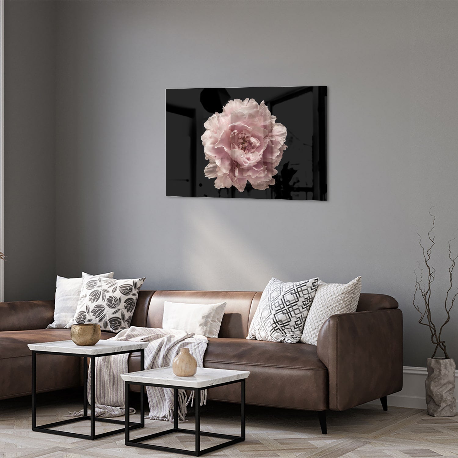 Elegantes Glasbild mit Rosenblüte auf schwarzem Hintergrund – perfekt für Ihr Interieur – Glasbild aus Sicherheitsglas, Größe 50x50_rond